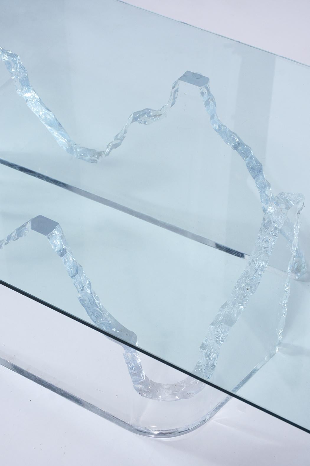 Hand-Crafted Extraordinary Mid-Century-Style Lucite Cocktail Table with Iceberg Design Base