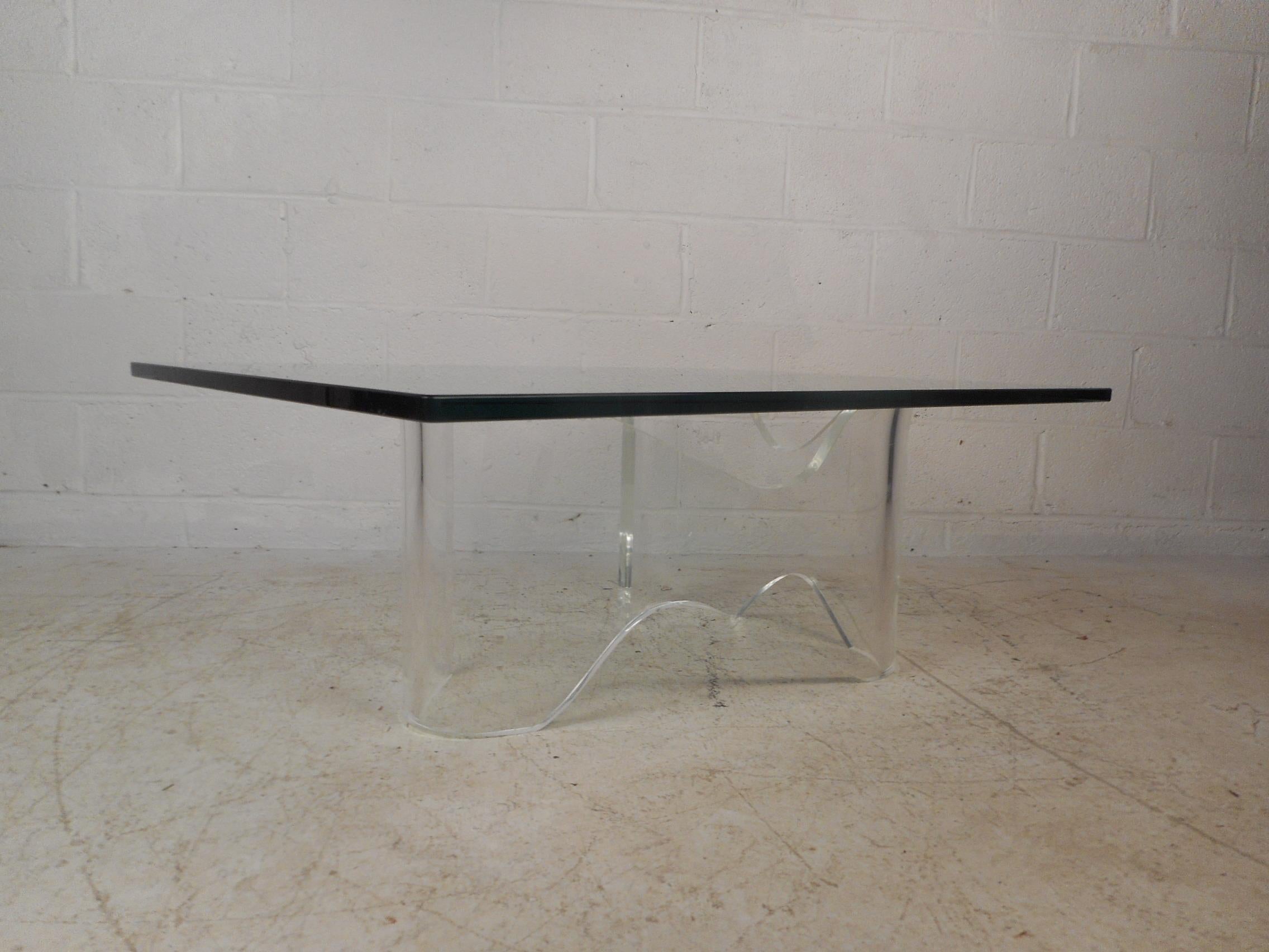 Mid-20th Century Mid-Century Modern Lucite Coffee Table with a Glass Top For Sale