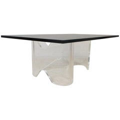 Table basse en lucite mi-siècle moderne avec plateau en verre