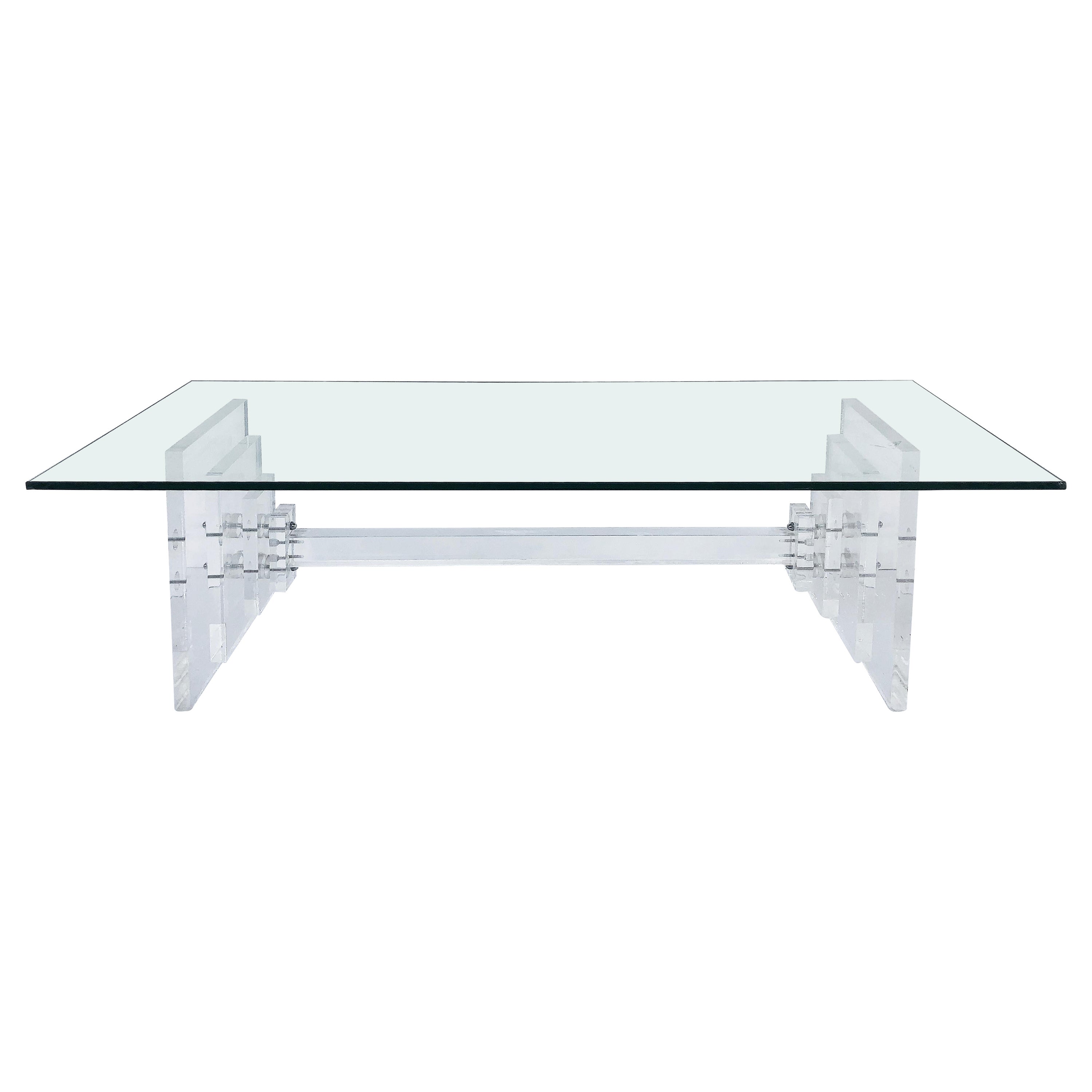 Moderner Lucite-Couchtisch aus der Mitte des Jahrhunderts mit Glasplatte, um 1970
