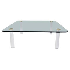 Mid Century Modern Lucite Cylinder Leg Brass Glass Coffee Cocktail Table by Pace