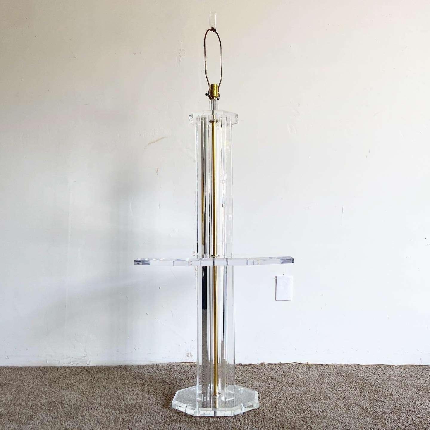 American Mid Century Modern Lucite Floor Lamp/Table Combo For Sale