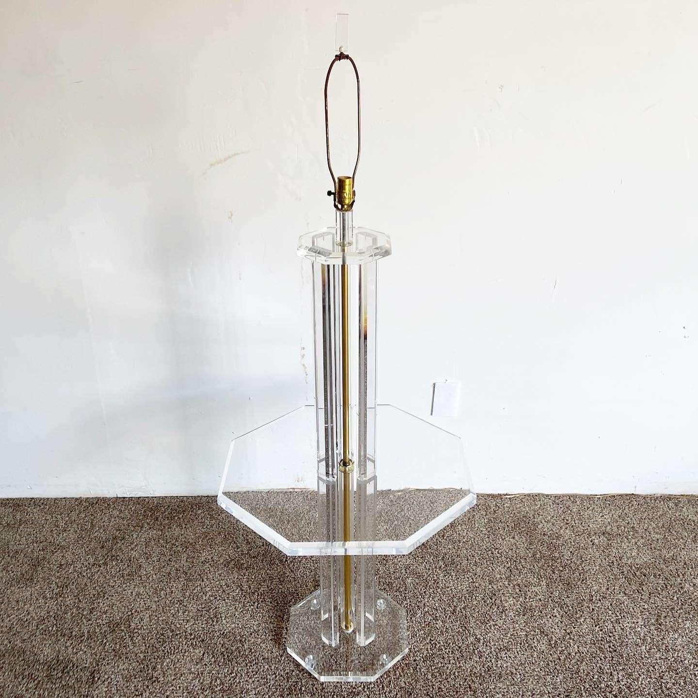 Mid Century Modern Lucite Floor Lamp/Table Combo In Good Condition For Sale In Delray Beach, FL