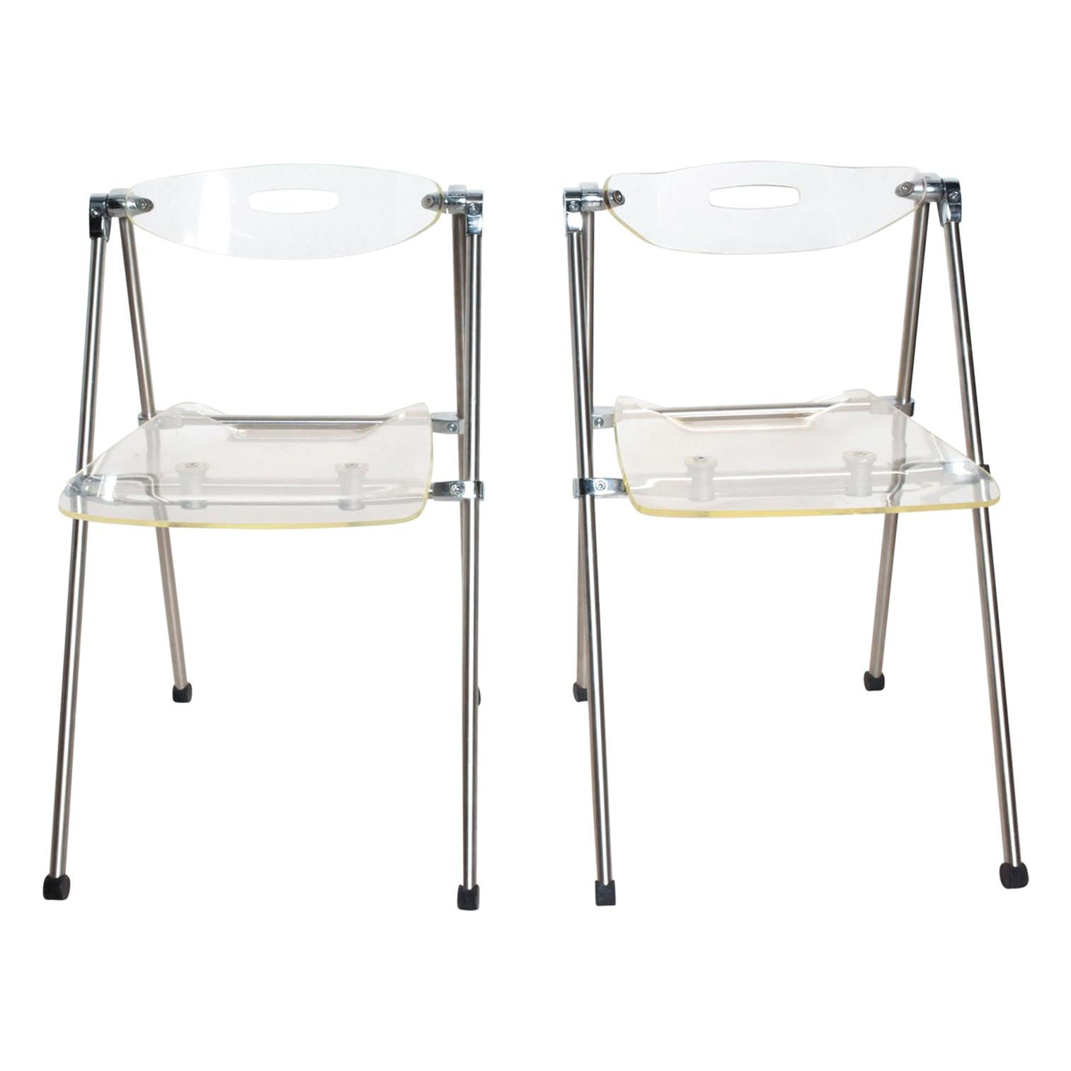 Mid-Century Modern Lucite Folding Chairs G. Piretti Attributed by Castelli, Pair