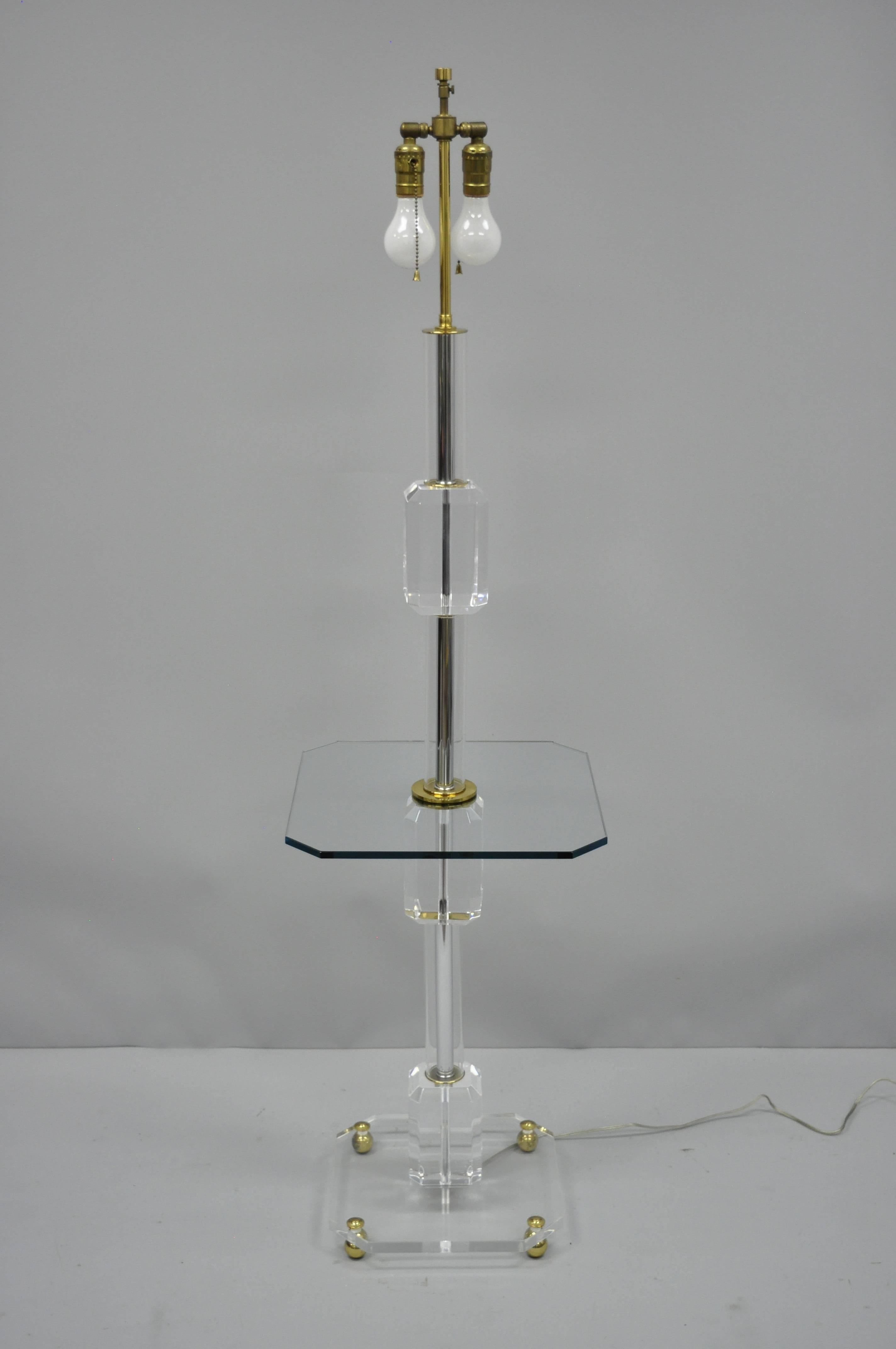 Mid-Century Modern Lucite Glass Brass Table Floor Lamp after Karl Springer 7