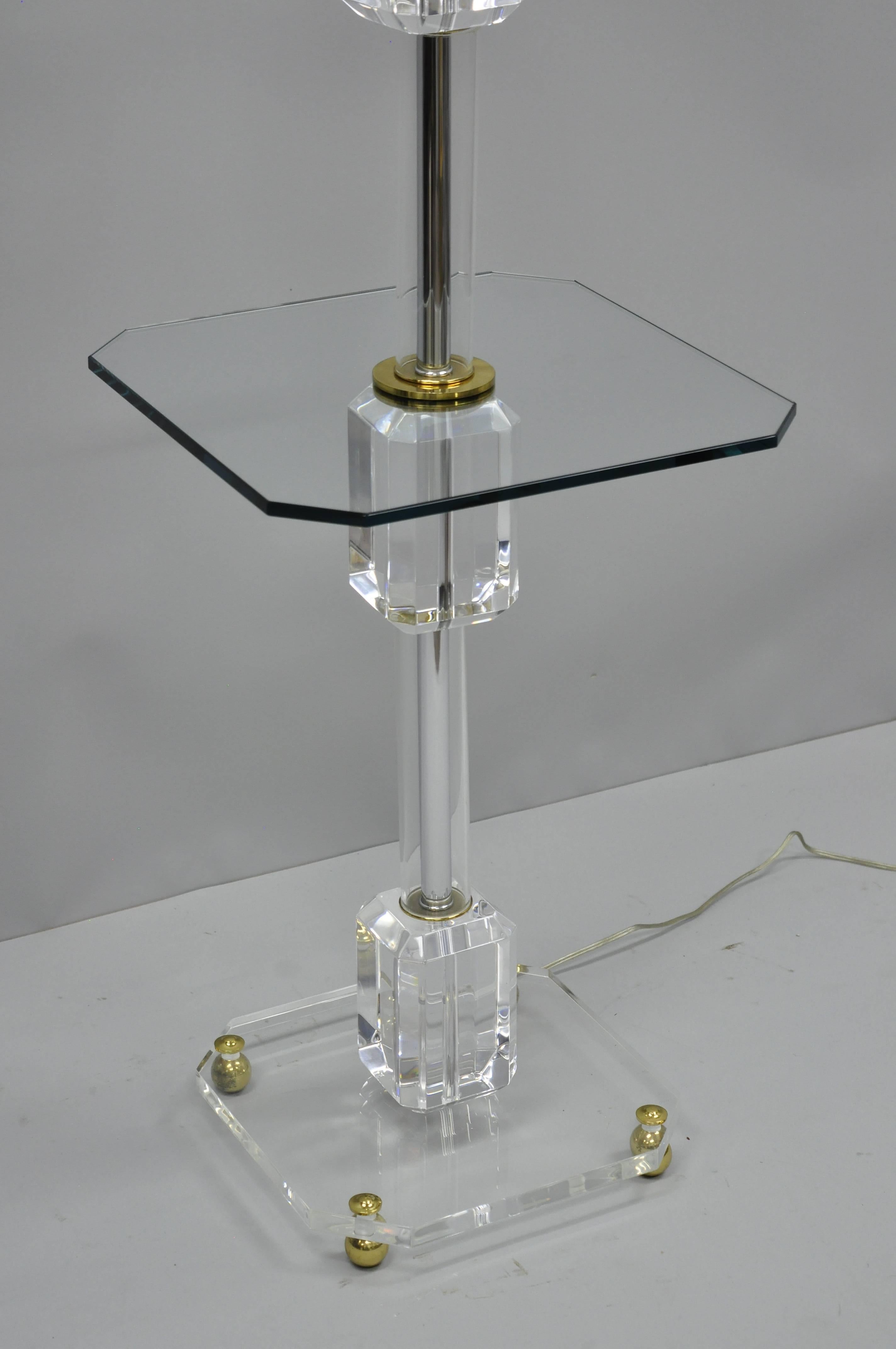 American Mid-Century Modern Lucite Glass Brass Table Floor Lamp after Karl Springer