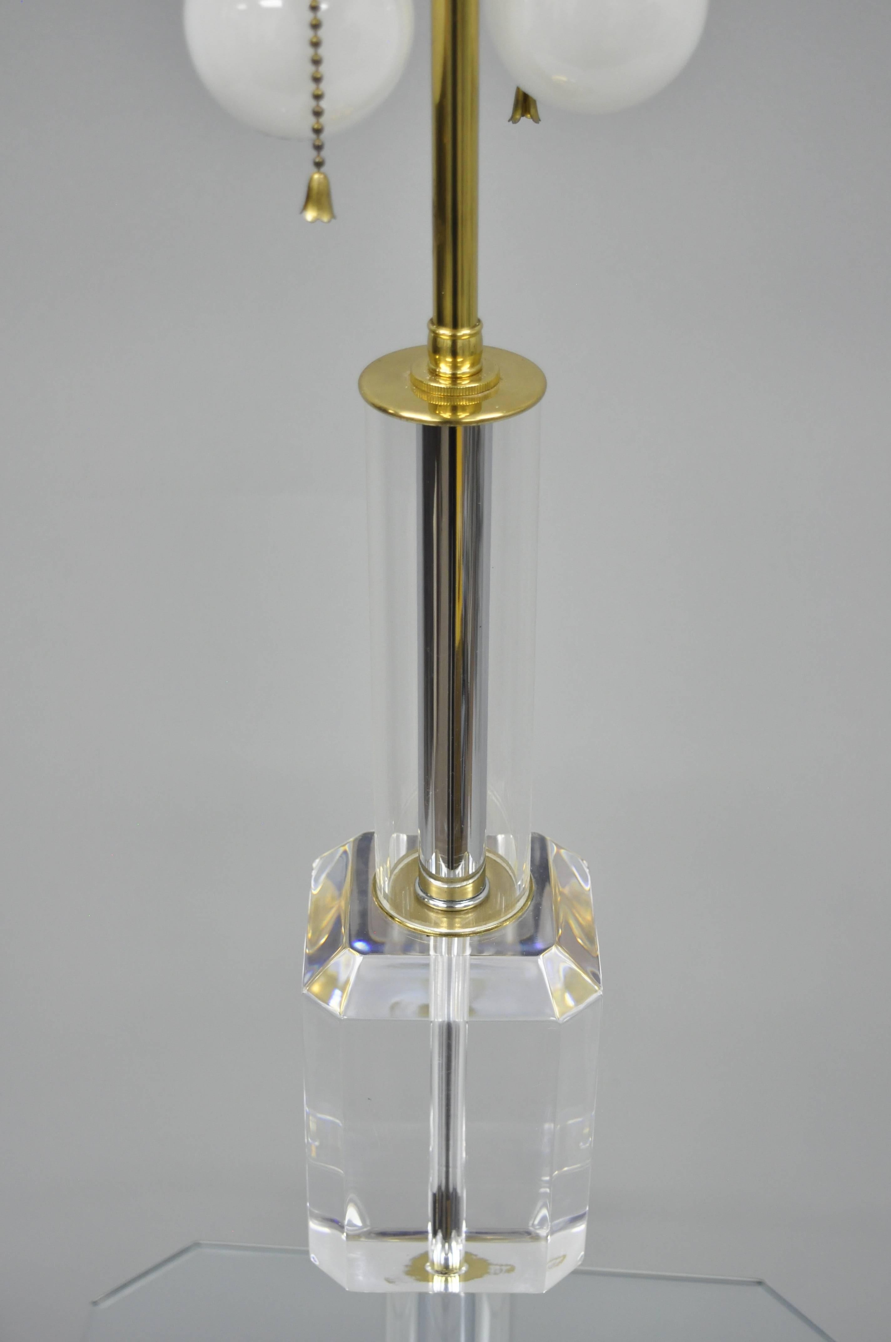 Mid-Century Modern Lucite Glass Brass Table Floor Lamp after Karl Springer In Excellent Condition In Philadelphia, PA