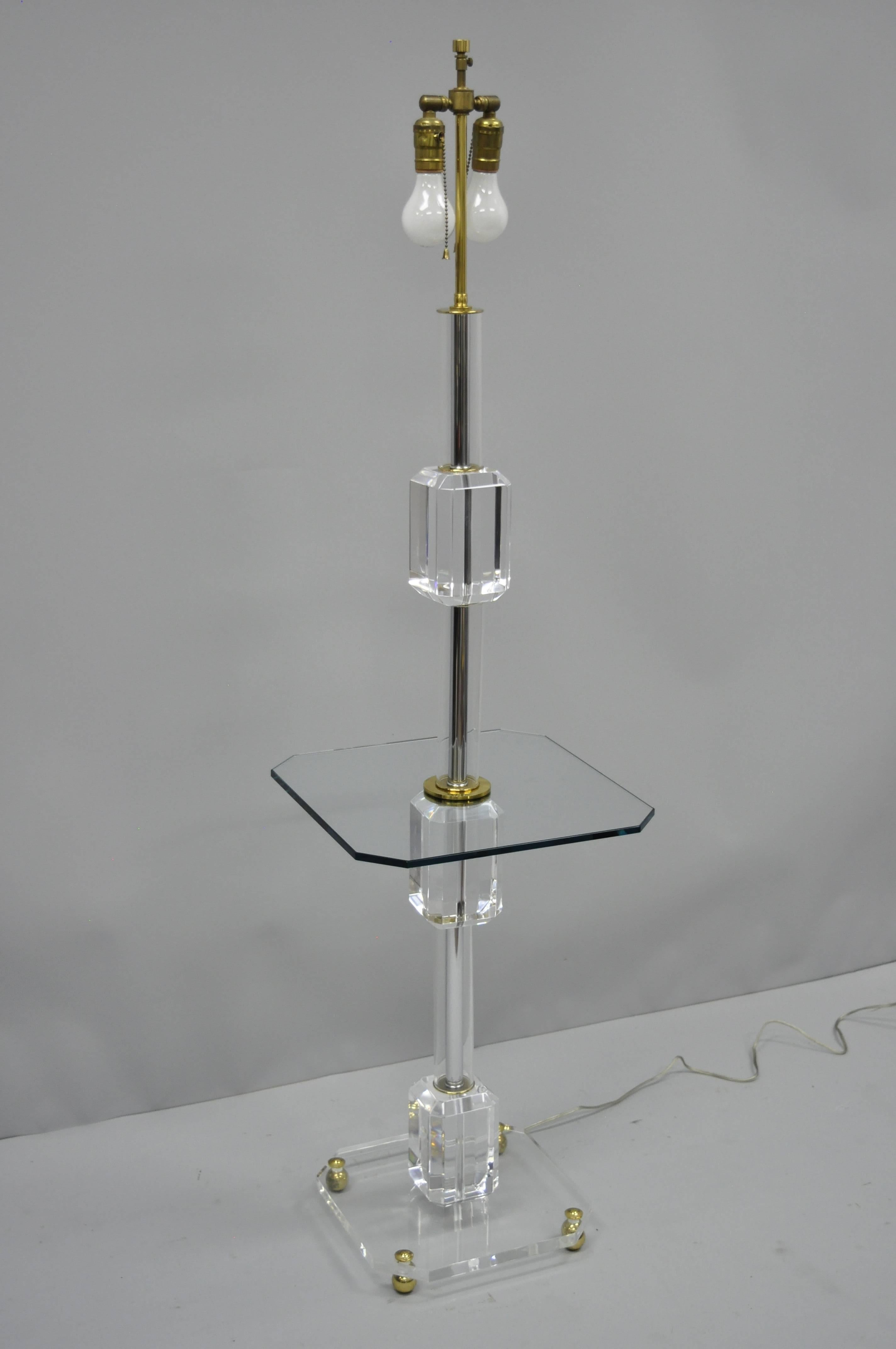 Mid-Century Modern Lucite Glass Brass Table Floor Lamp after Karl Springer 1
