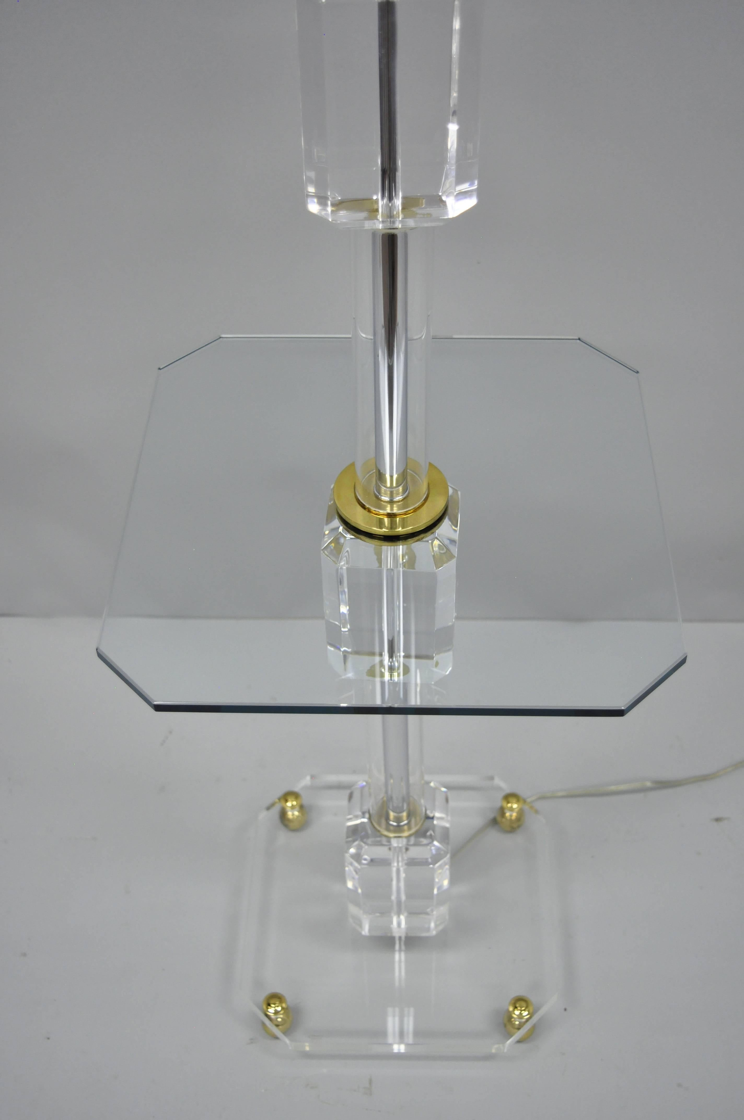 Mid-Century Modern Lucite Glass Brass Table Floor Lamp after Karl Springer 2