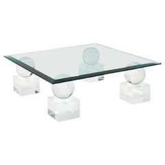 Mid-Century Modern Lucite Glass Coffee Table Comatec France 1970s Springer style