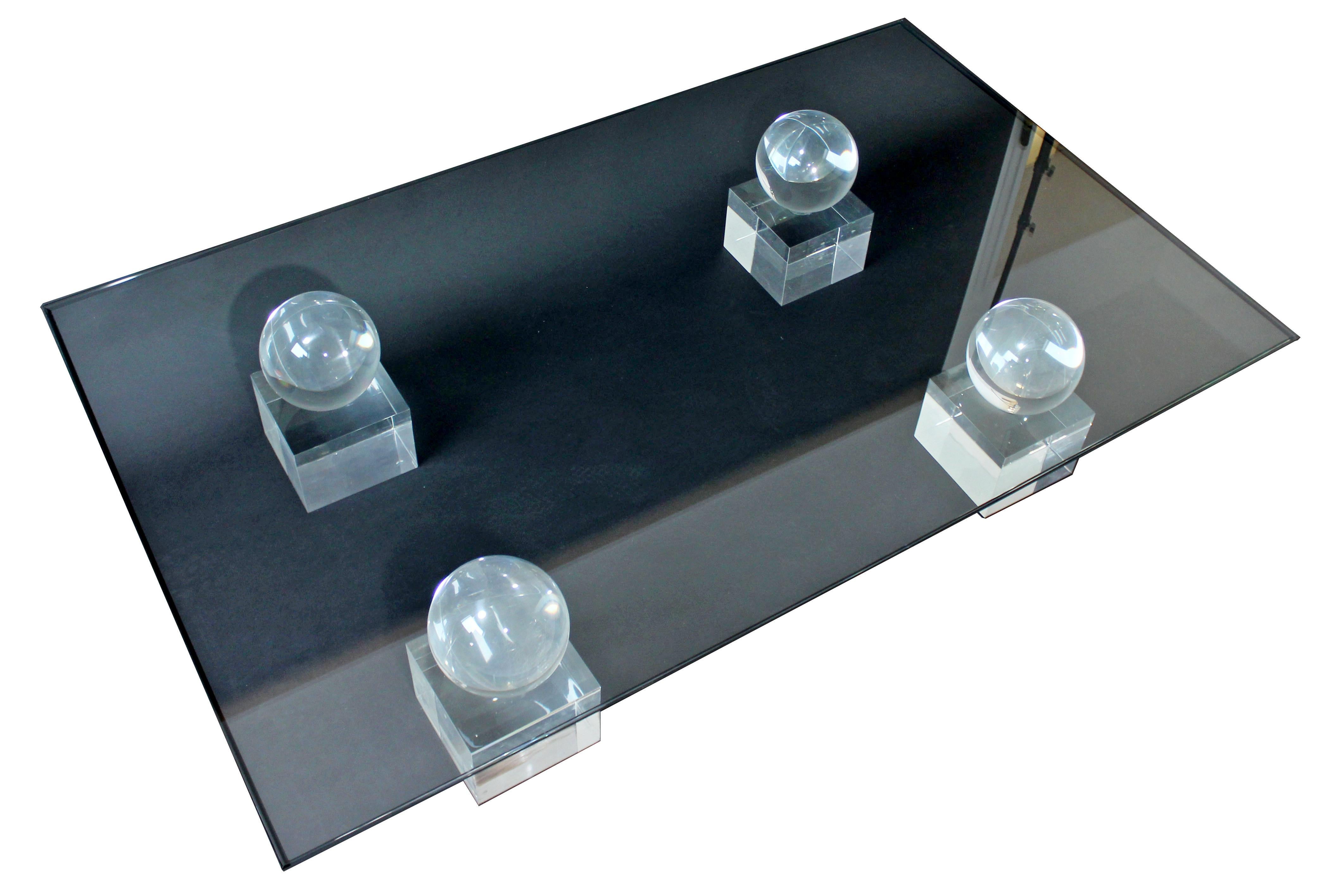 Mid-Century Modern Lucite Glass Coffee Table Comatec France 1970s Springer style In Good Condition In Keego Harbor, MI
