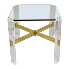 Tavolino Occasionale con piano in lucite e vetro del Mid Century Modern con struttura in ottone