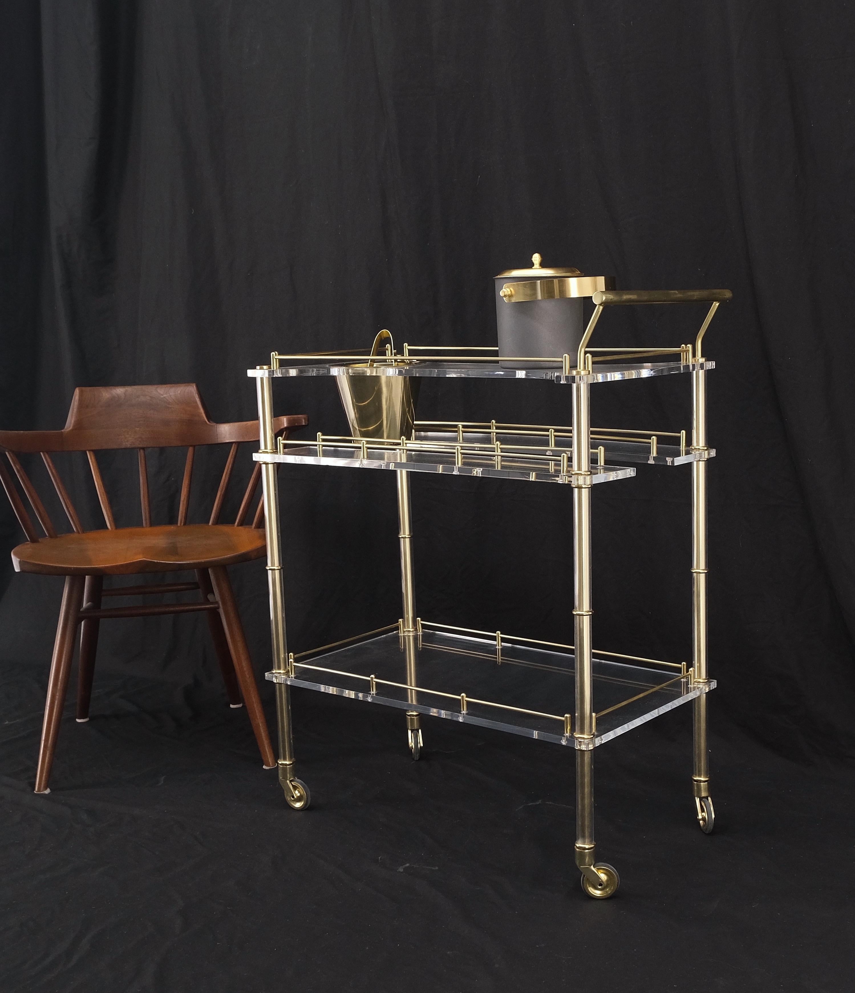 Mid-Century Modern Lucite & Gold Gilt Metal Serving Tray Cart Ice Bucket Mint! For Sale 5