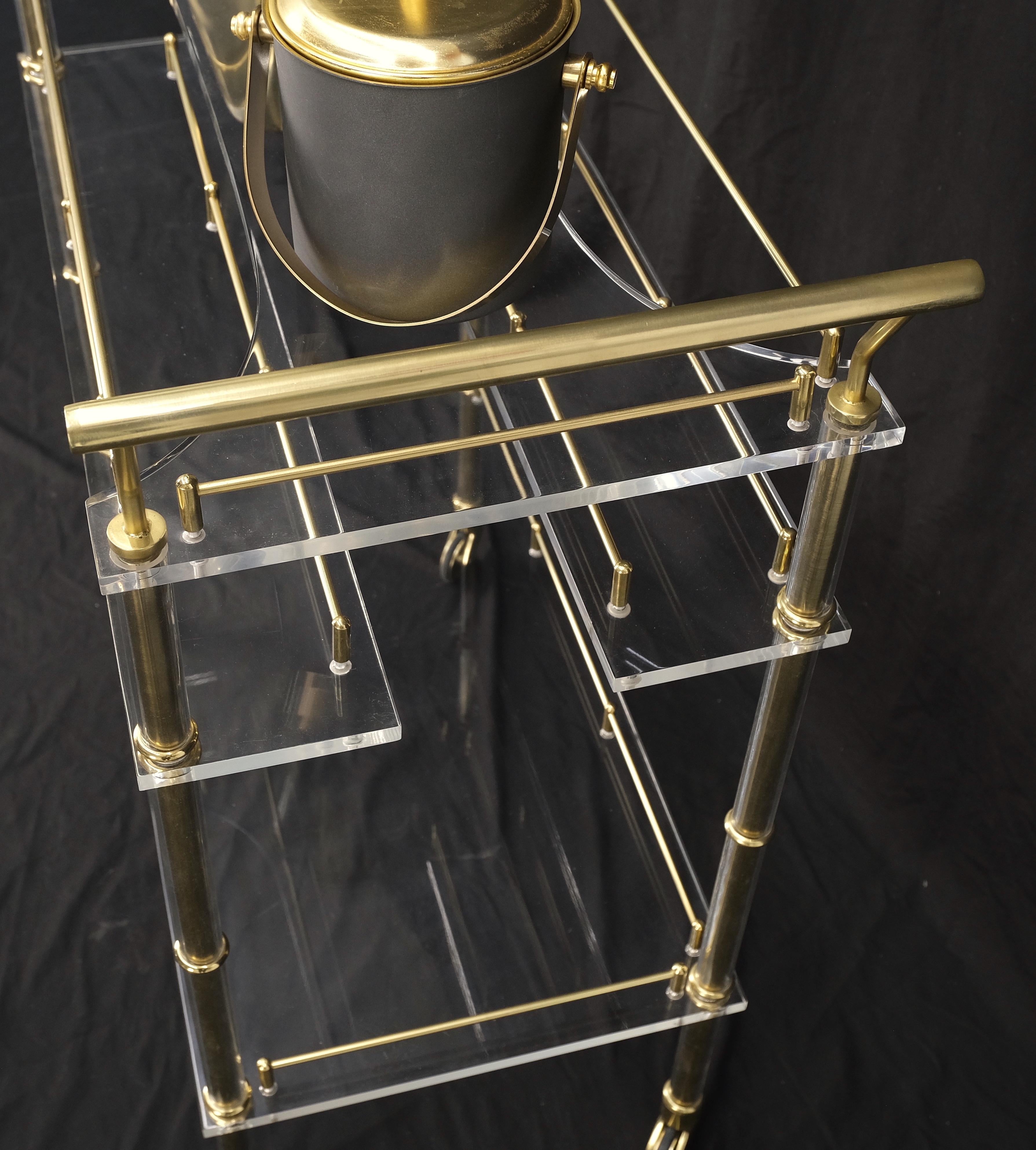 Mid-Century Modern Lucite & Gold Gilt Metal Serving Tray Cart Ice Bucket Mint! For Sale 6