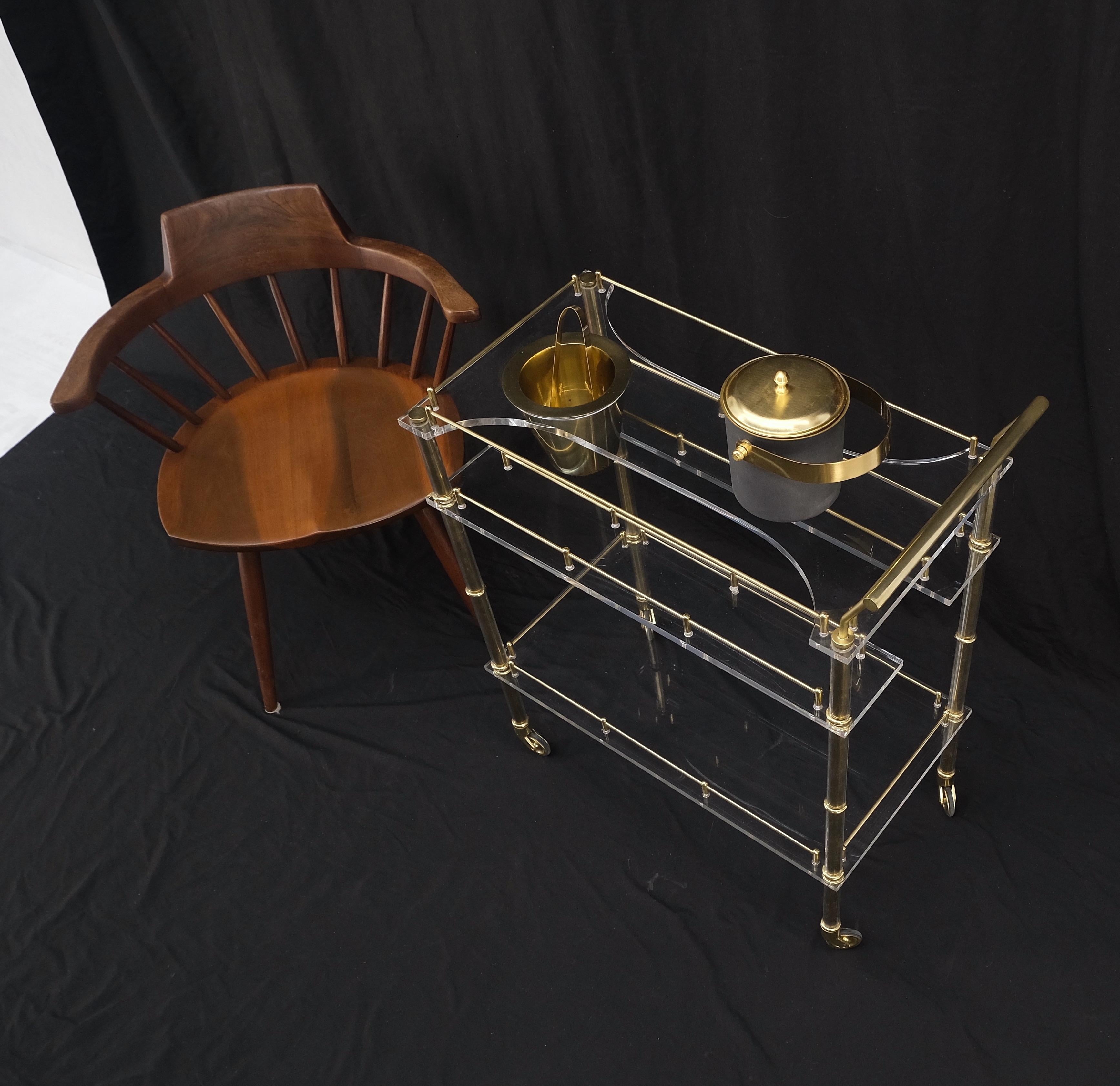 Mid-Century Modern Lucite & Gold Gilt Metal Serving Tray Cart Ice Bucket Mint! For Sale 7