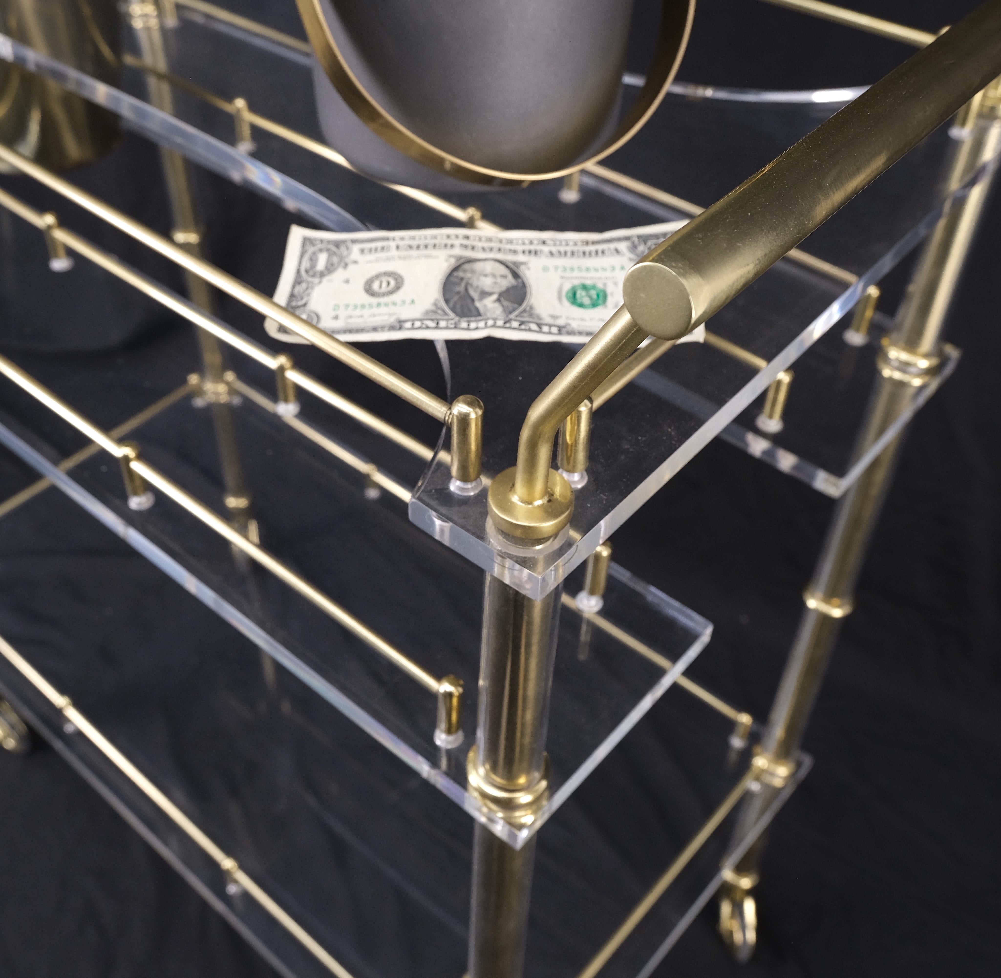 Mid-Century Modern Lucite & Gold Gilt Metal Serving Tray Cart Ice Bucket Mint! For Sale 10