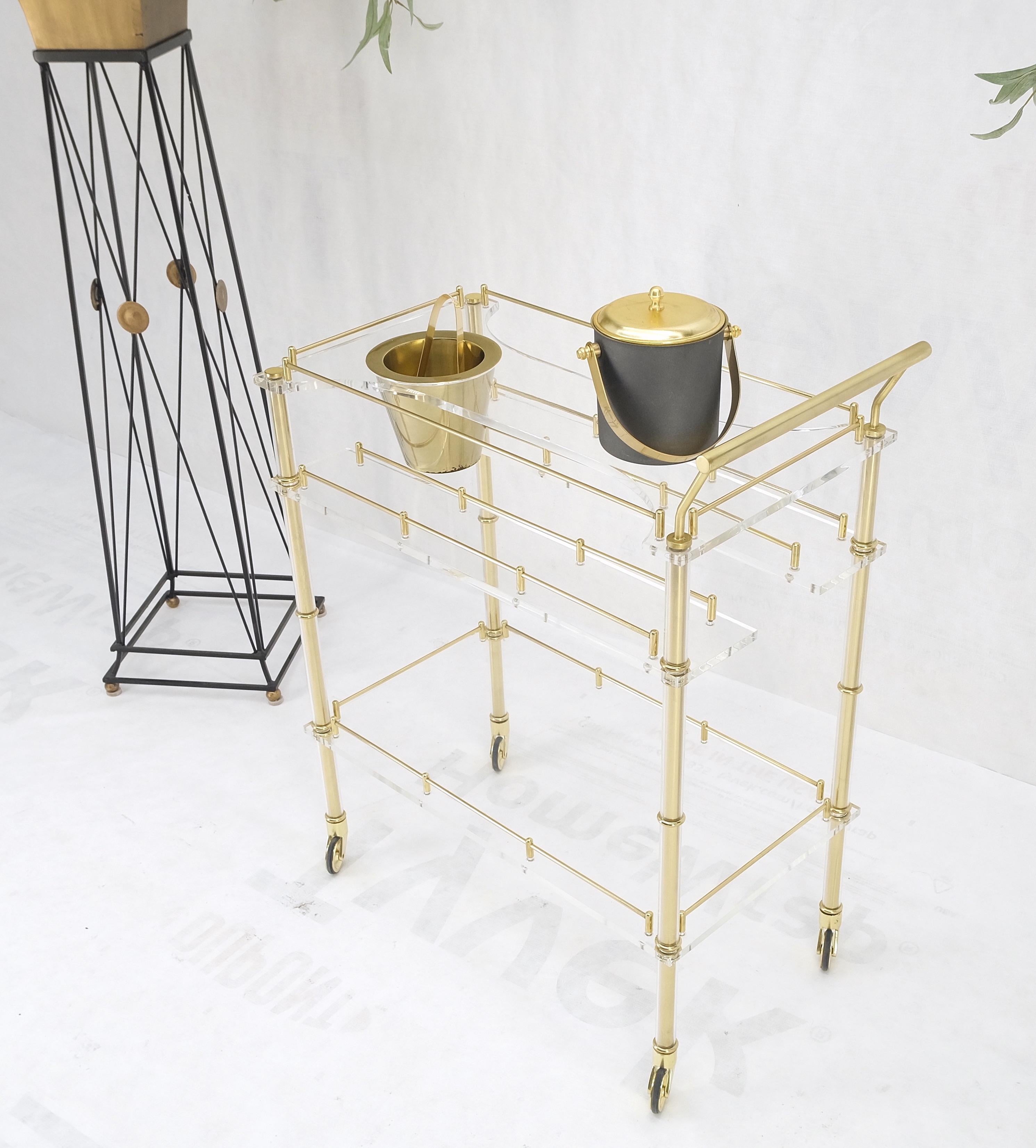Mid-Century Modern Lucite & Gold Gilt Metal Serving Tray Cart Ice Bucket Mint! For Sale 11