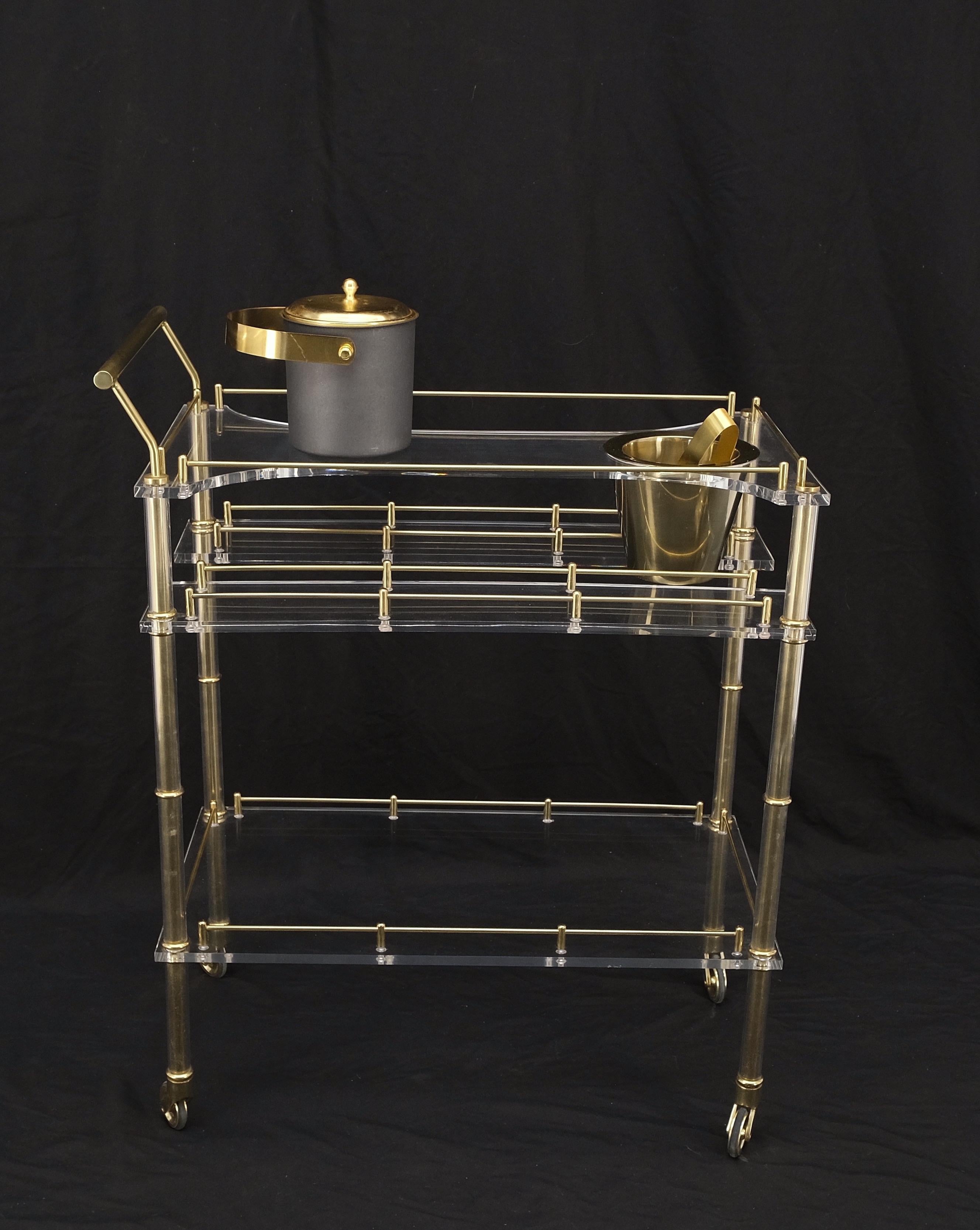 Mid-Century Modern Lucite & Gold Gilt Metal Serving Tray Cart Ice Bucket Mint! In Good Condition For Sale In Rockaway, NJ