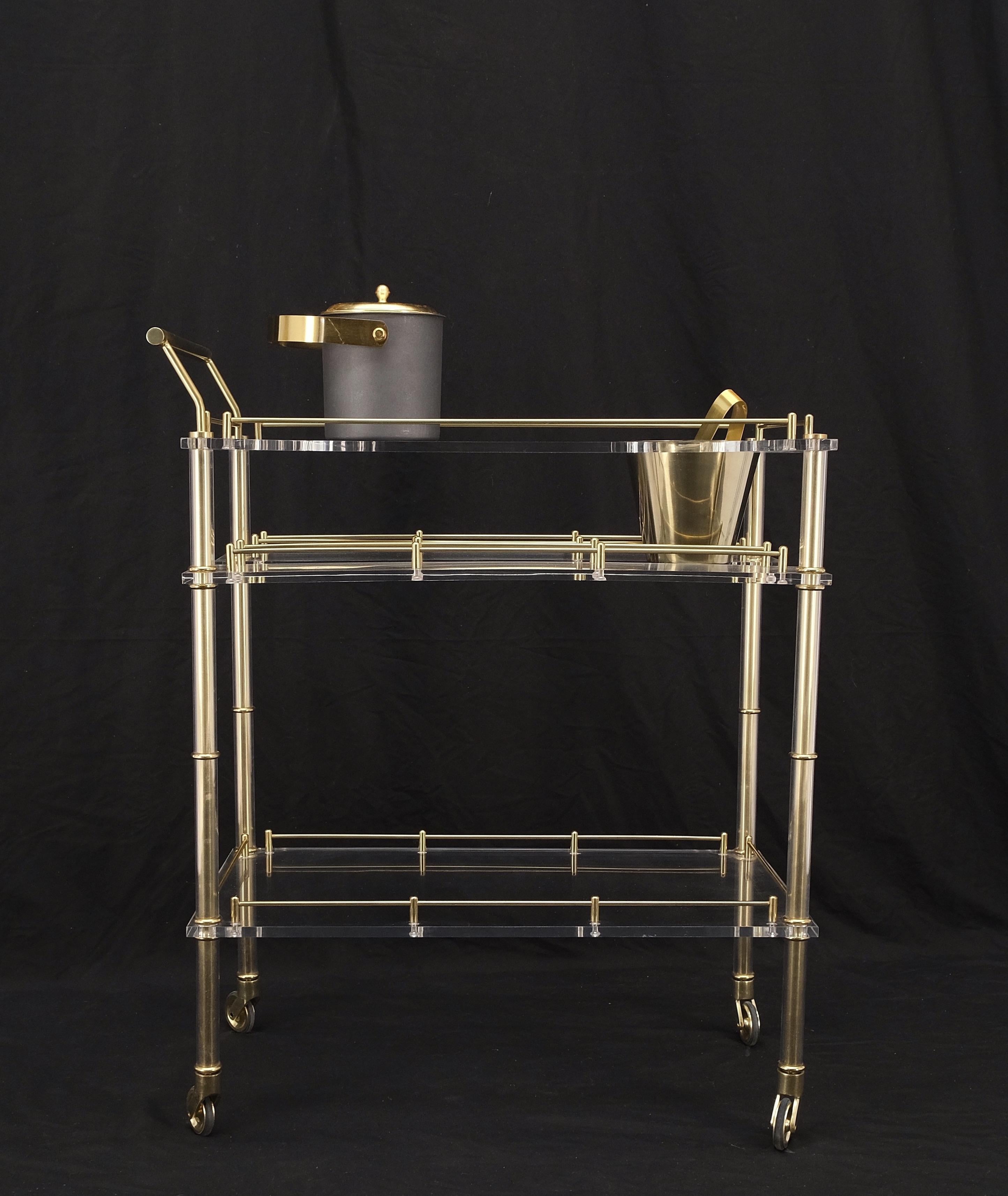 Mid-Century Modern Lucite & Gold Gilt Metal Serving Tray Cart Ice Bucket Mint! For Sale 1