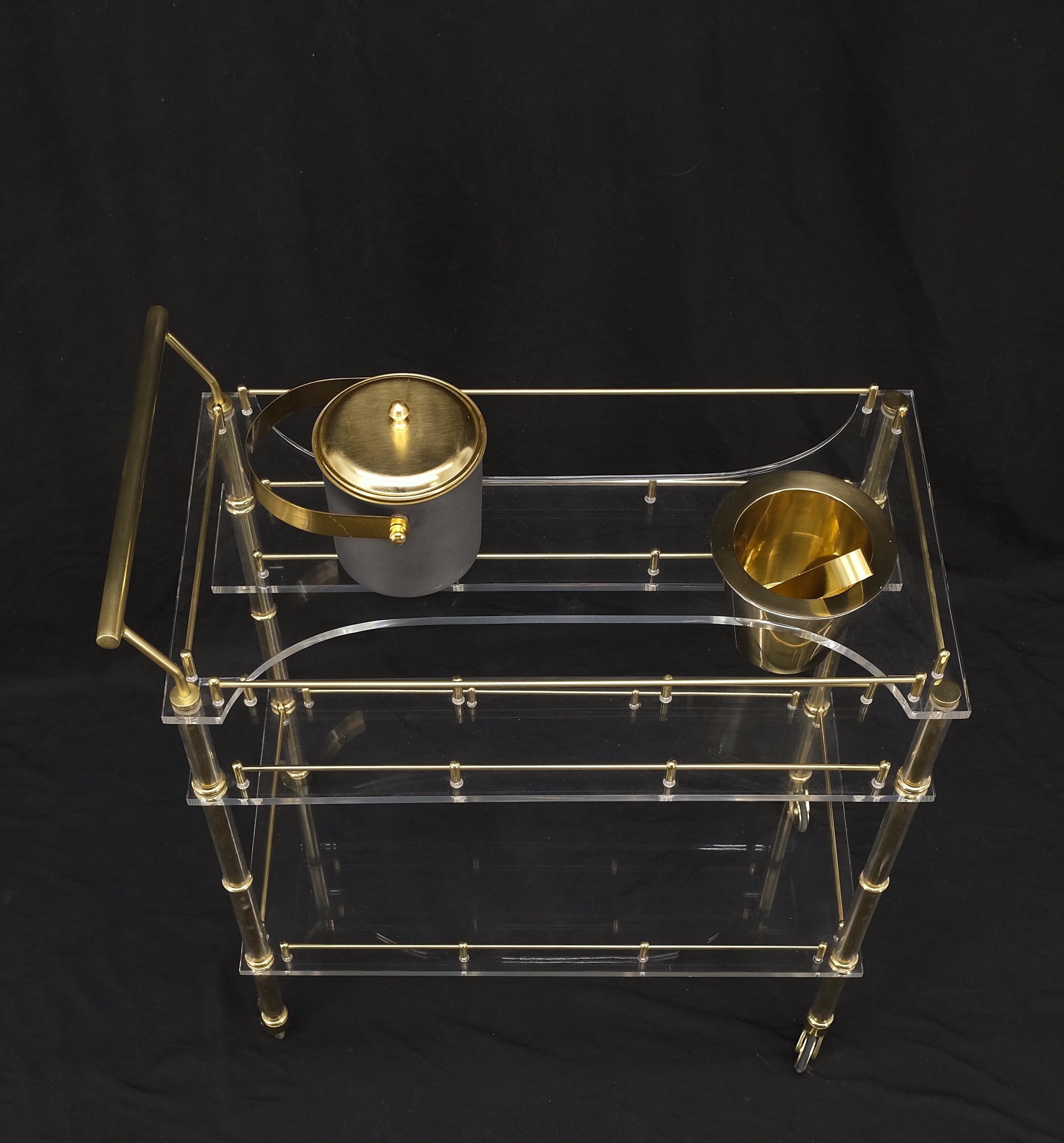 Mid-Century Modern Lucite & Gold Gilt Metal Serving Tray Cart Ice Bucket Mint! For Sale 3