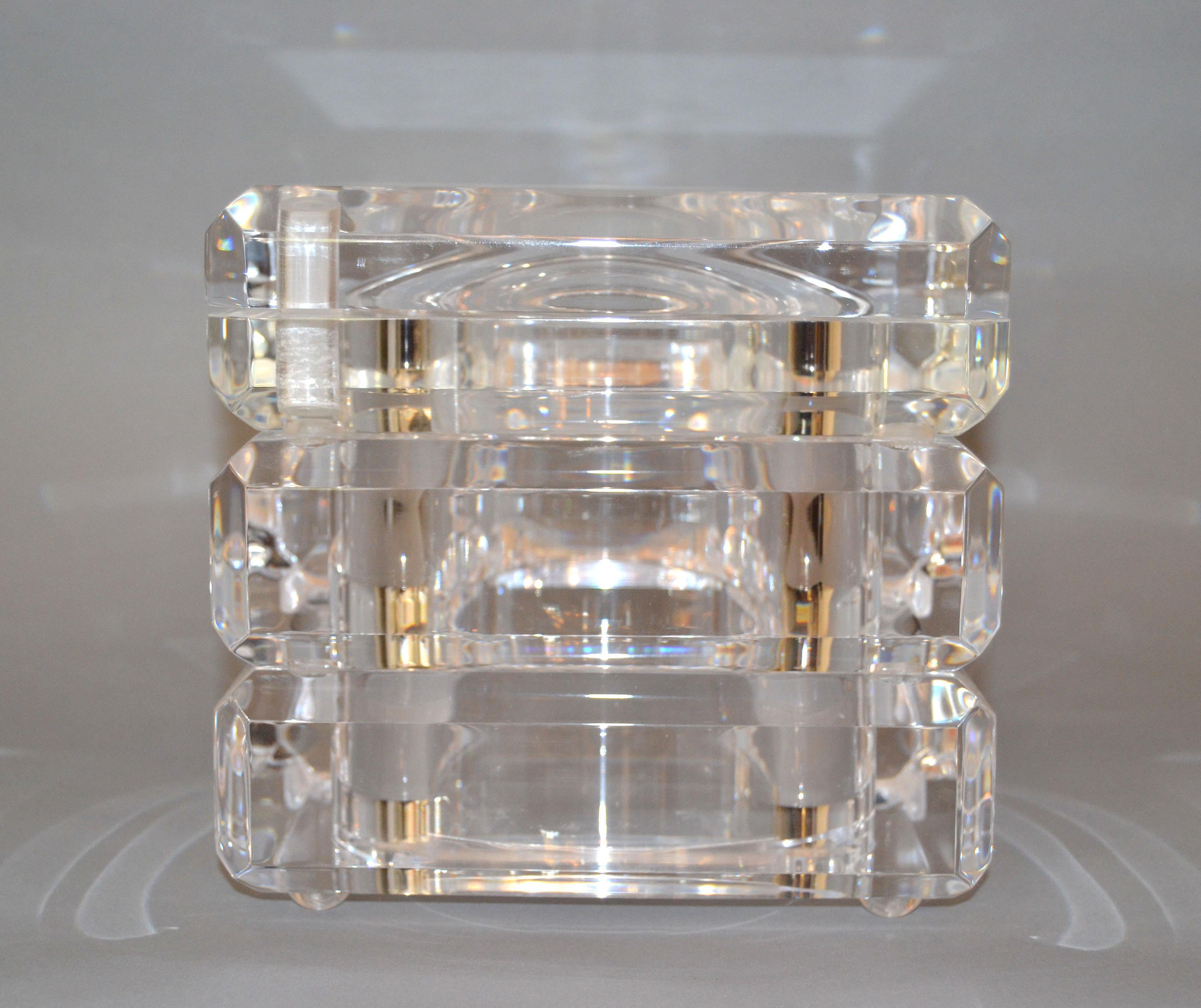 American Mid-Century Modern Lucite Ice Bucket and Attached Swing Lid