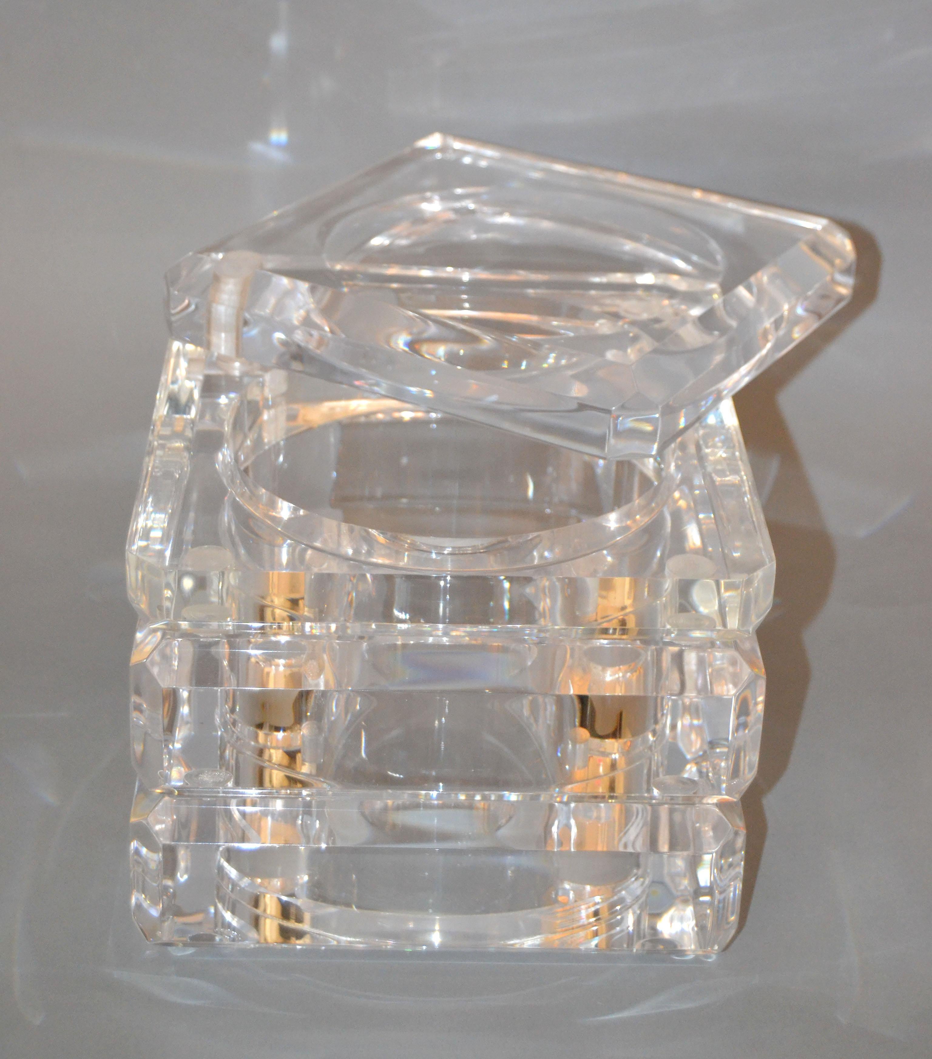 Mid-Century Modern Lucite Ice Bucket and Attached Swing Lid 1