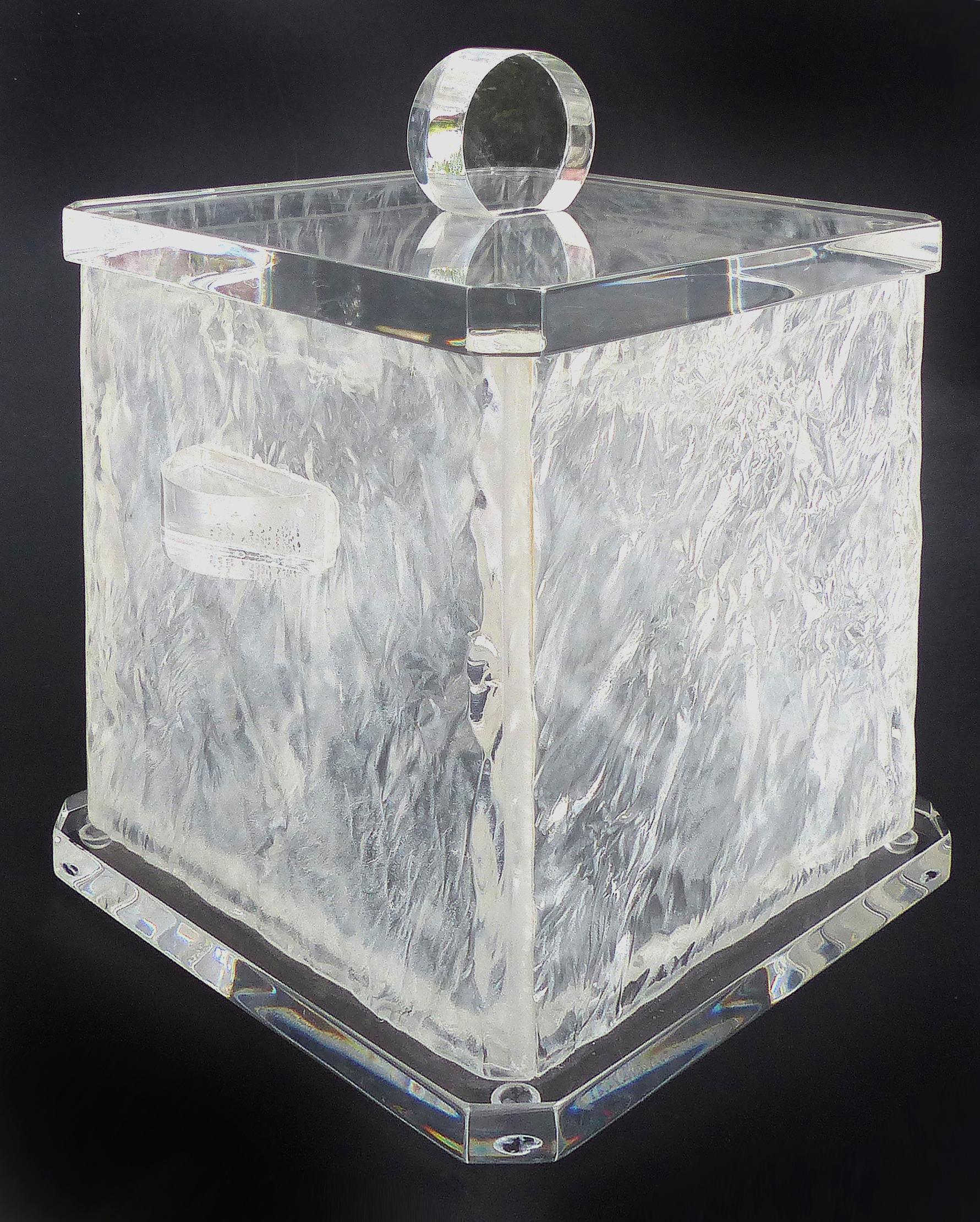 American Mid-Century Modern Lucite Ice Bucket with Liner and Cover