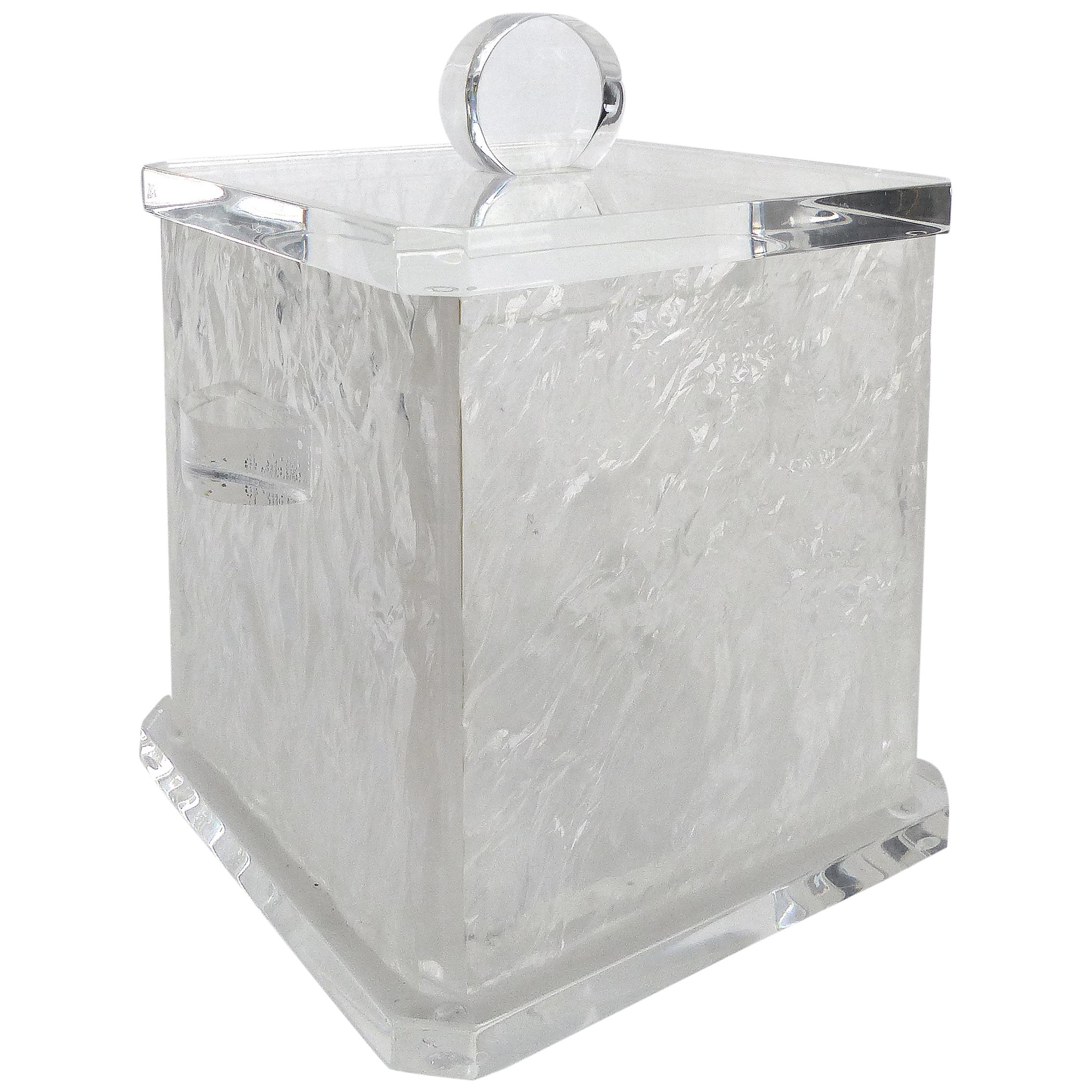 Mid-Century Modern Lucite Ice Bucket with Liner and Cover