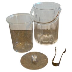 Mid-Century Modern Lucite Ice Bucket with Liner and Tongs