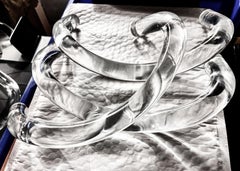 Mid-Century Modern Lucite Large-scale Handle Set of 3, Clear Acrylic, 10”, USA.