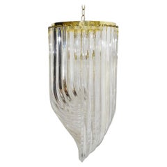 Mid-Century Modern Lucite Loop Chandelier with Brass Stem, 12 Bulbs
