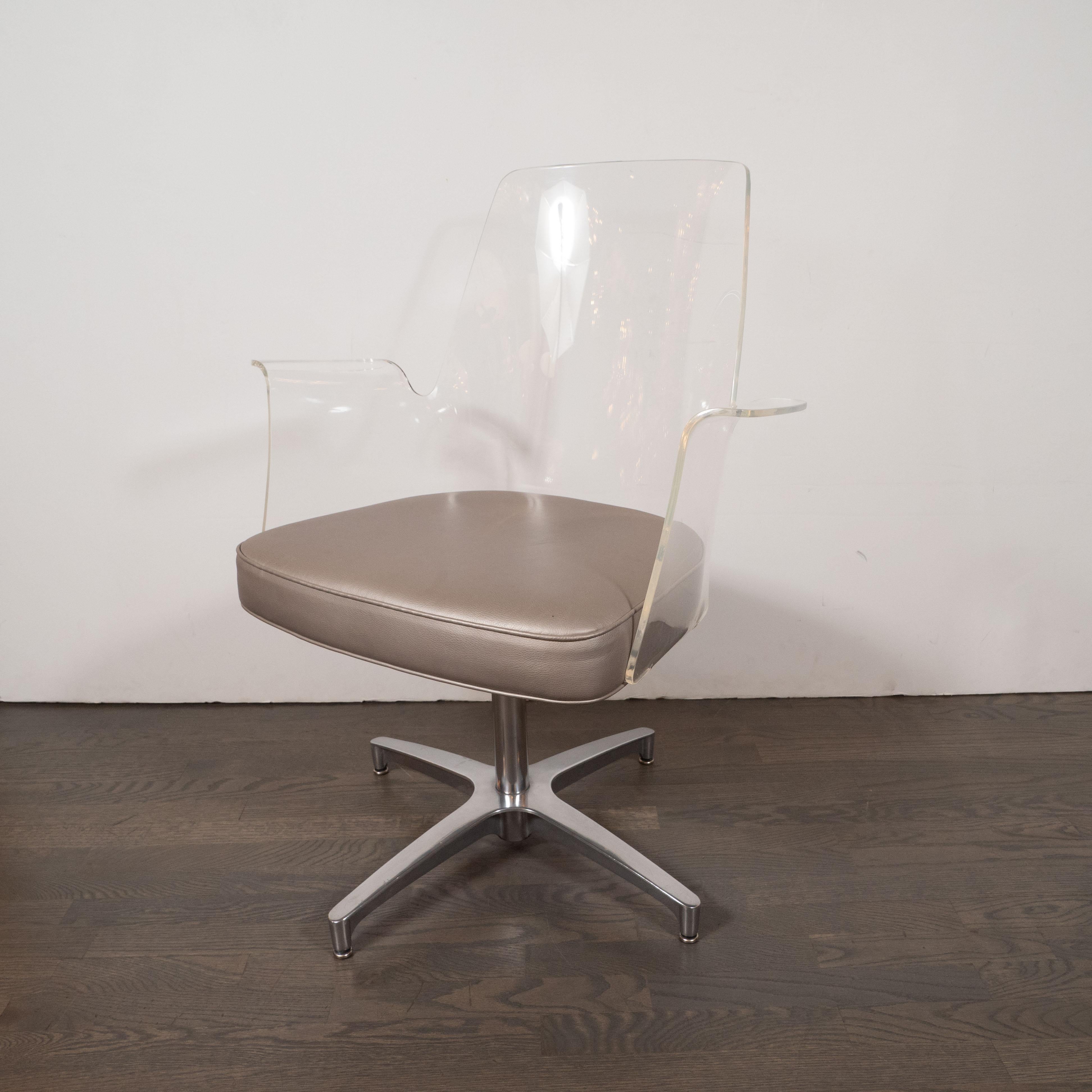 Late 20th Century Mid-Century Modern Lucite, Metallic Leather and Chrome X- Form Side Chair