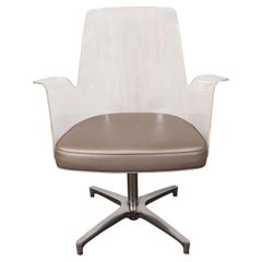 Mid-Century Modern Lucite, Metallic Leather and Chrome X- Form Side Chair