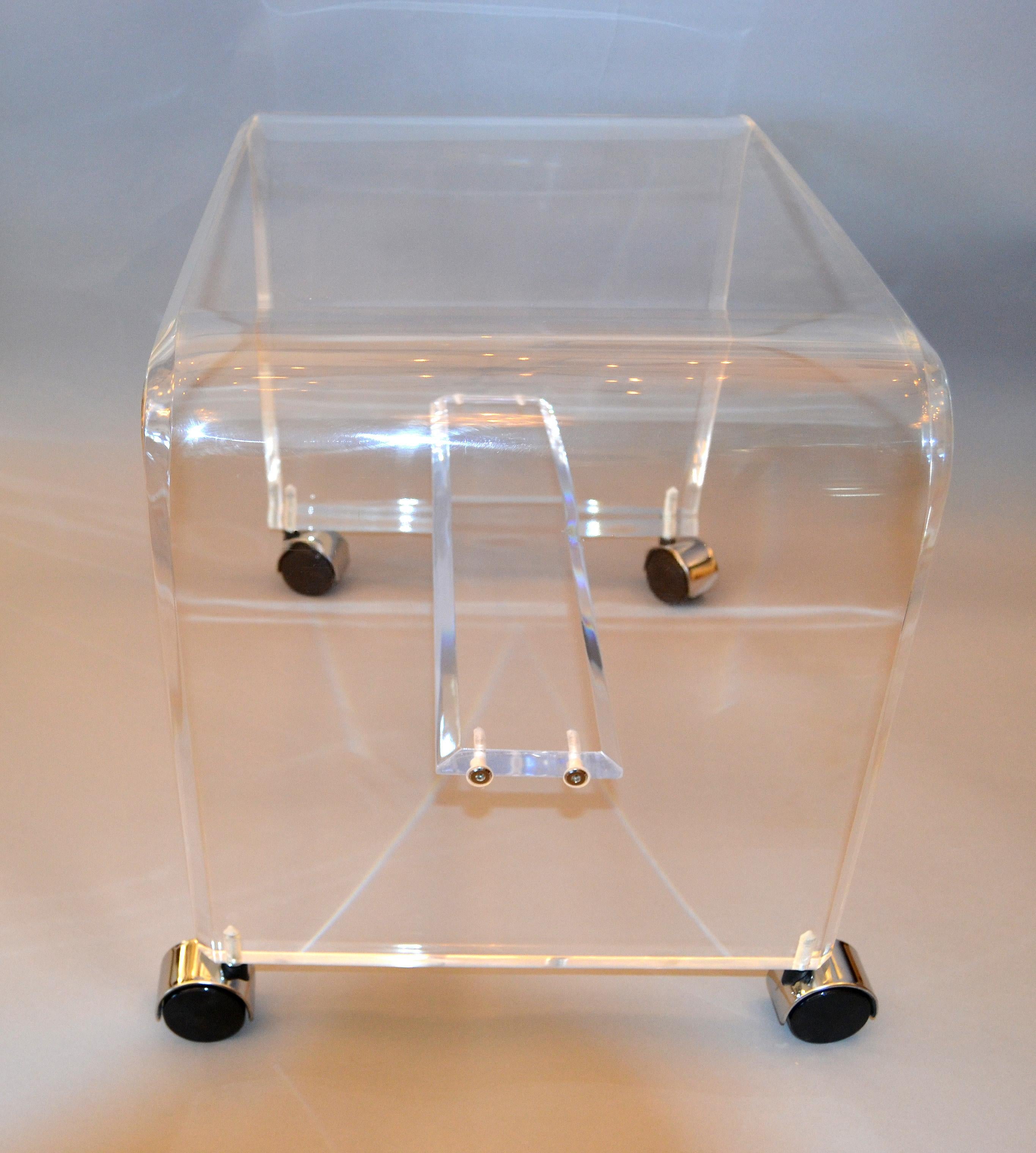 Mid-Century Modern Lucite or Acrylic Stool, Vanity Stool on Chrome Casters 1