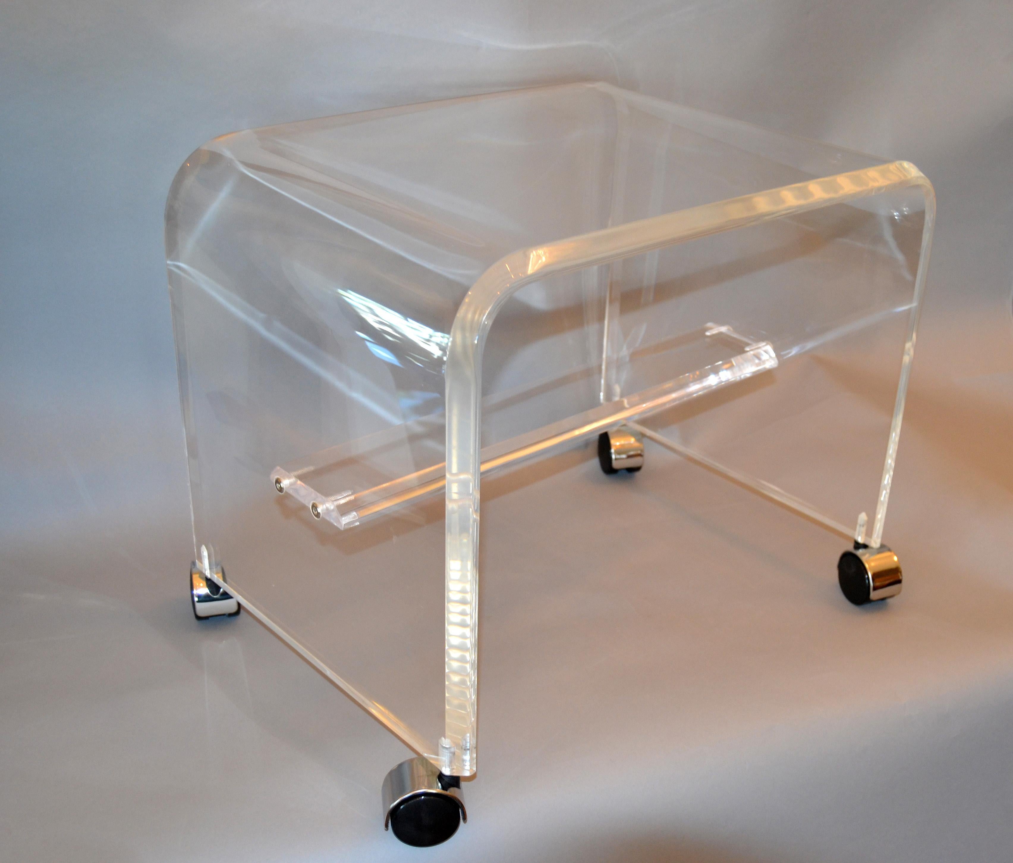 Mid-Century Modern Lucite or Acrylic Stool, Vanity Stool on Chrome Casters 2