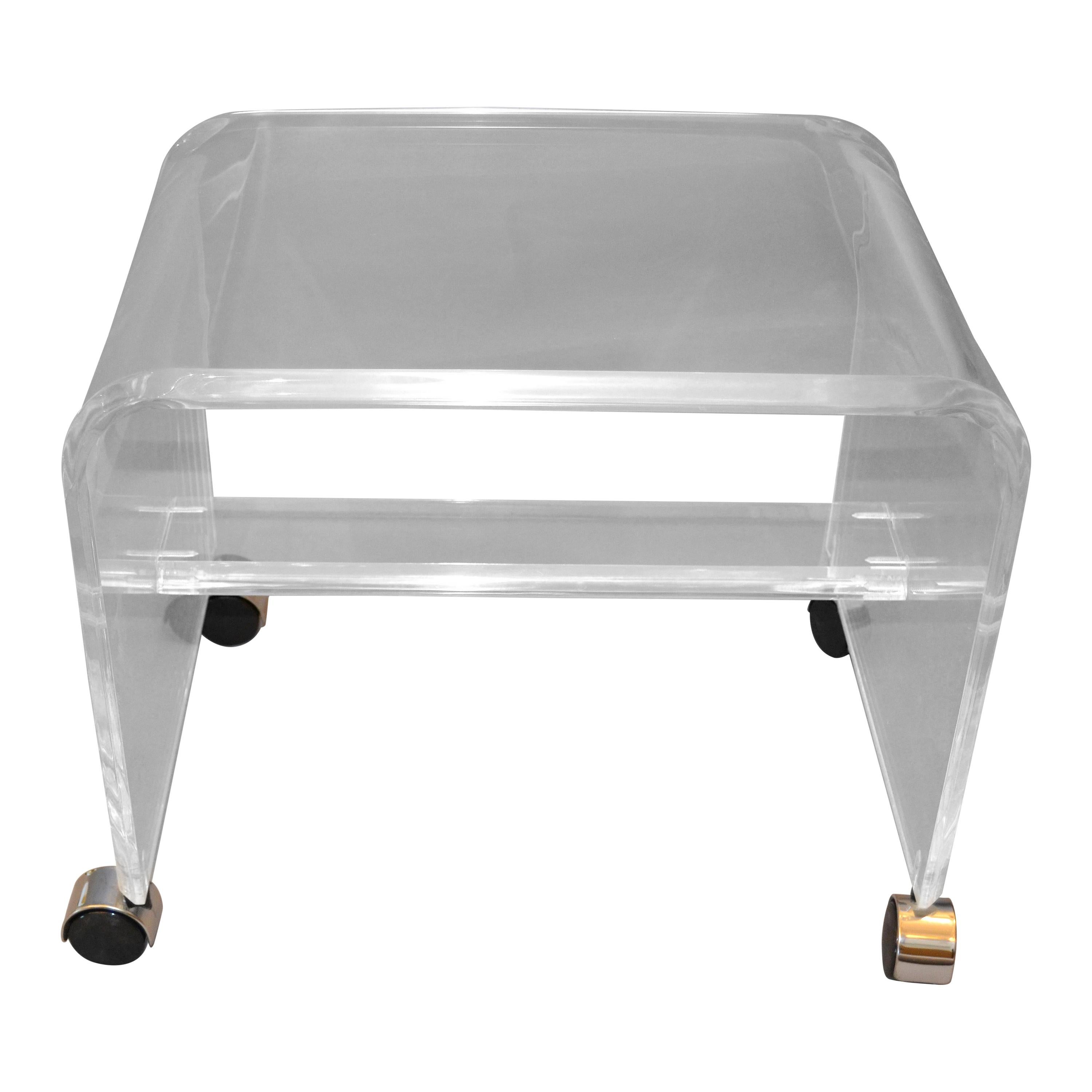 Mid-Century Modern Lucite or Acrylic Stool, Vanity Stool on Chrome Casters