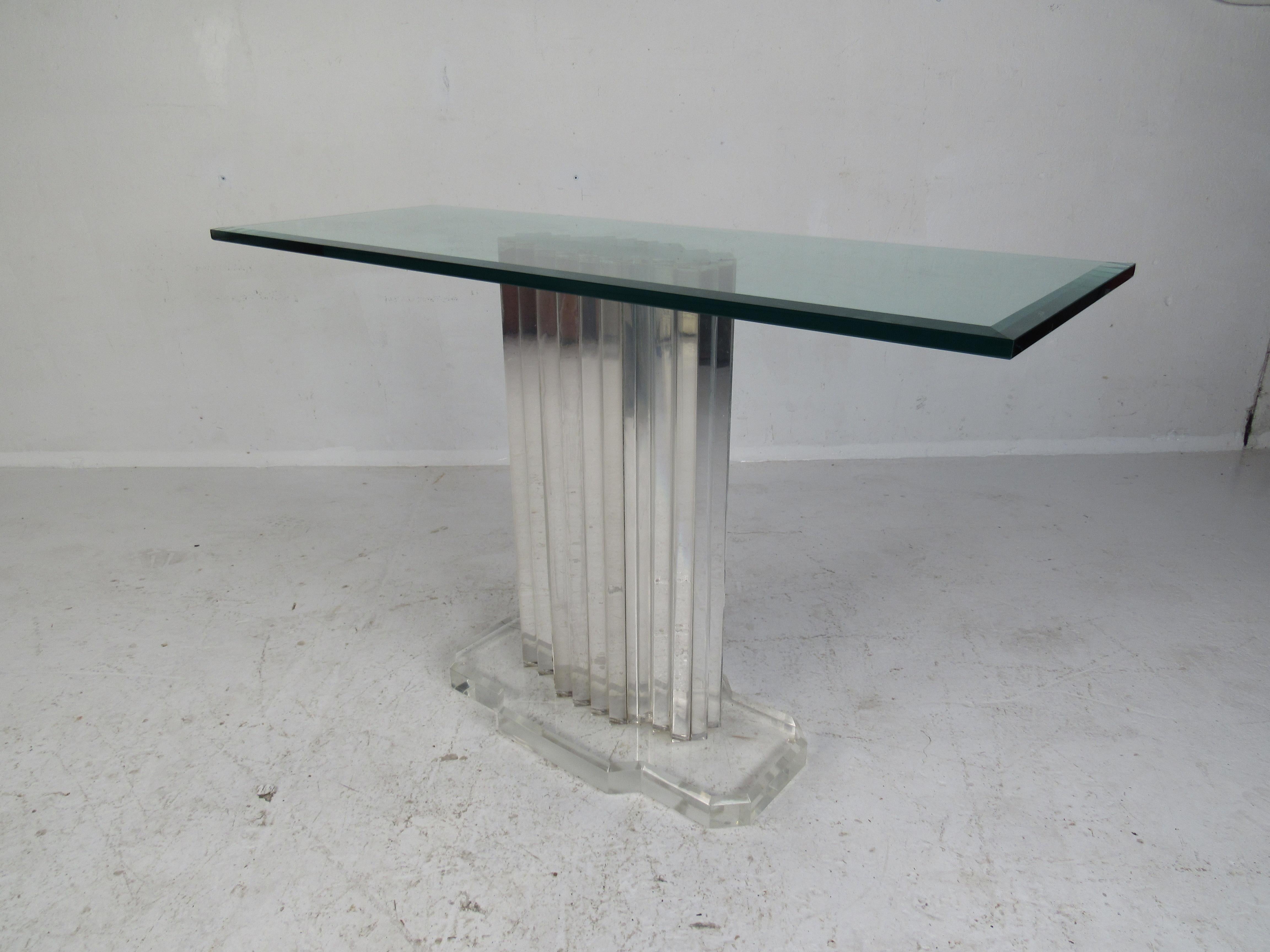 Late 20th Century Mid-Century Modern Lucite Pedestal Console Table For Sale