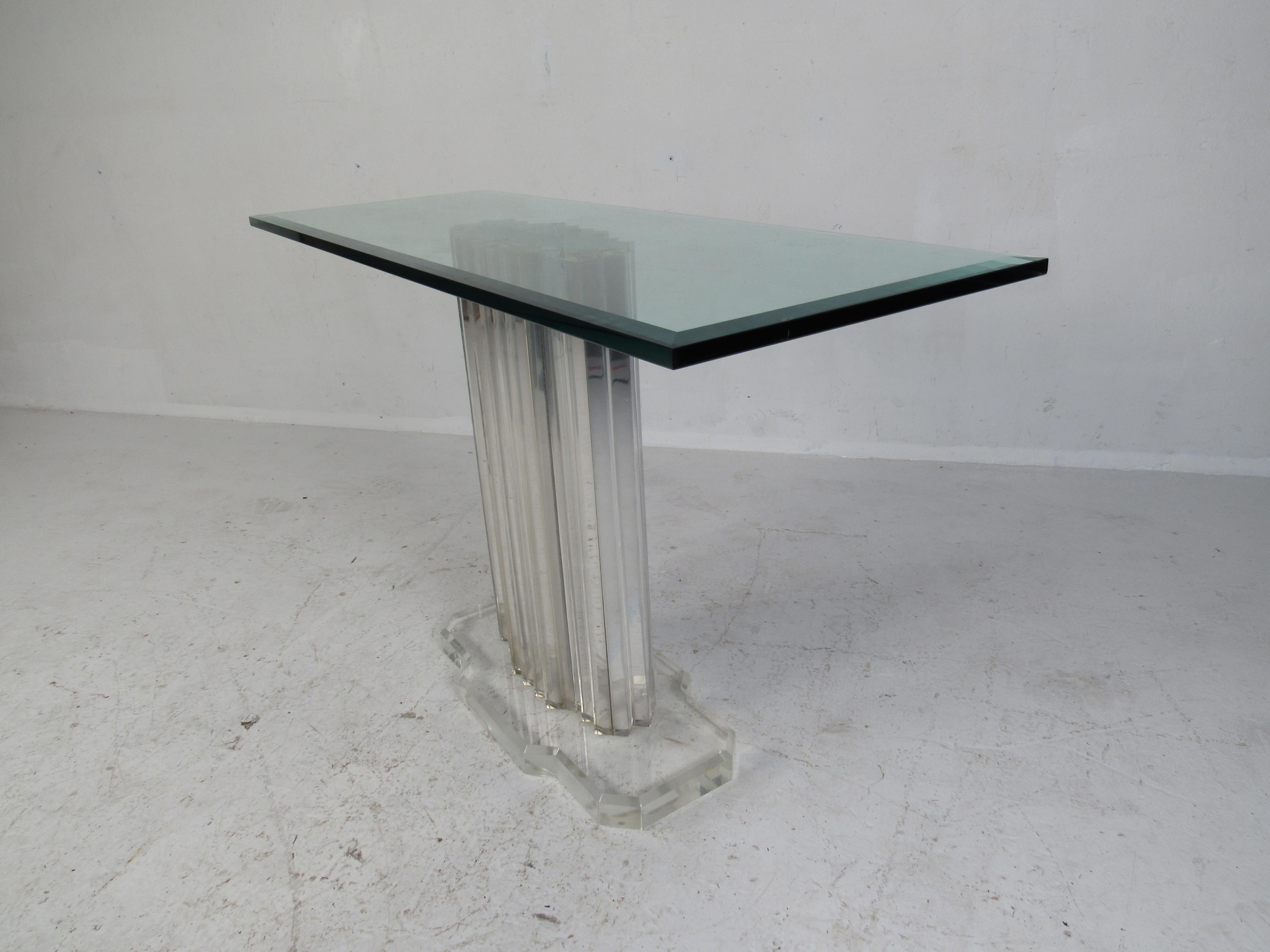 Glass Mid-Century Modern Lucite Pedestal Console Table For Sale