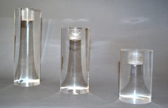 Nesting Set of 3 Mid-Century Modern Lucite Handmade Round Candleholders