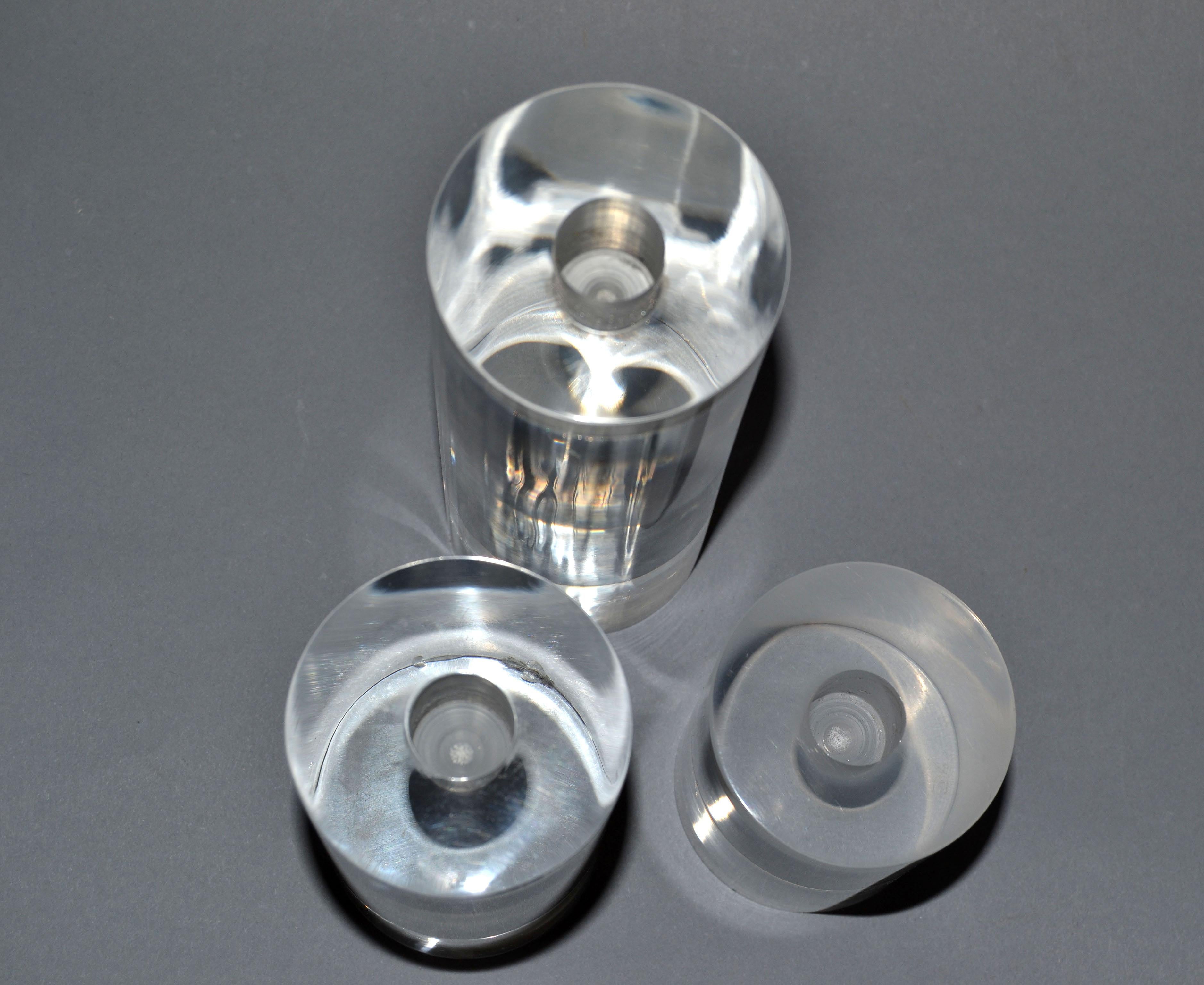 Nesting Set of 3 Mid-Century Modern Lucite Handmade Round Candleholders For Sale 2
