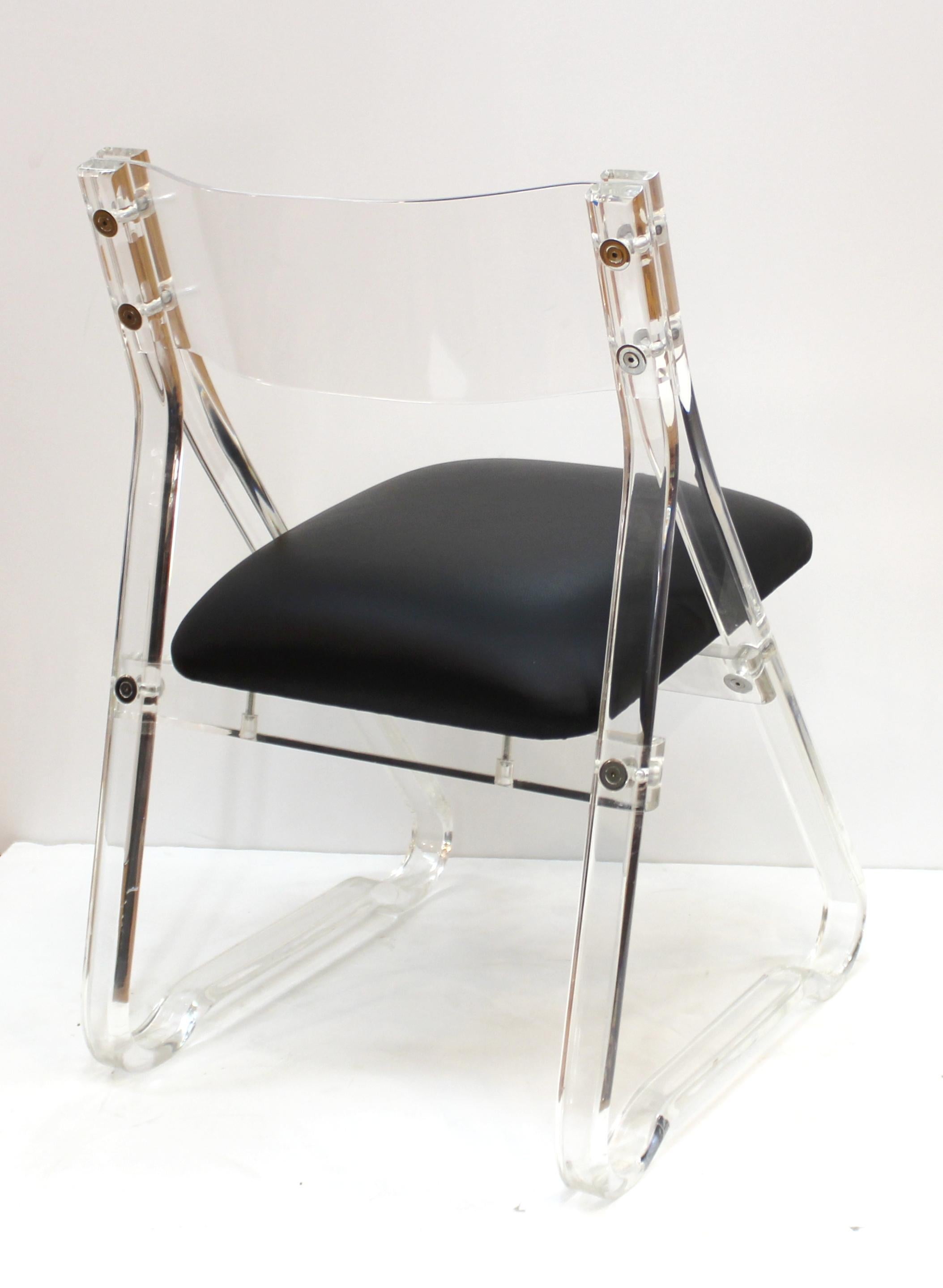 Mid-Century Modern Lucite Side Chairs with Leather Upholstery 5