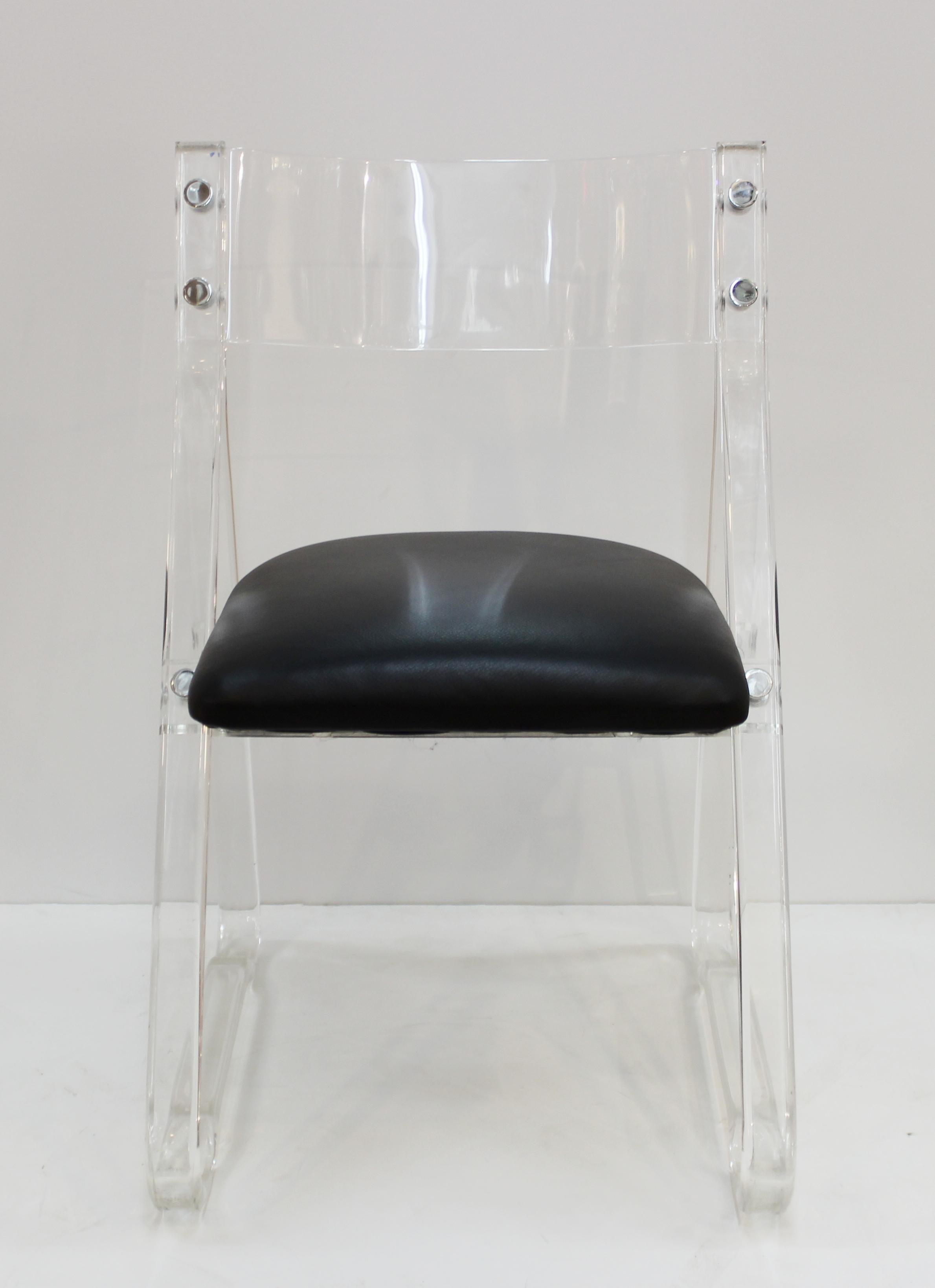 Mid-Century Modern Lucite Side Chairs with Leather Upholstery In Good Condition In New York, NY