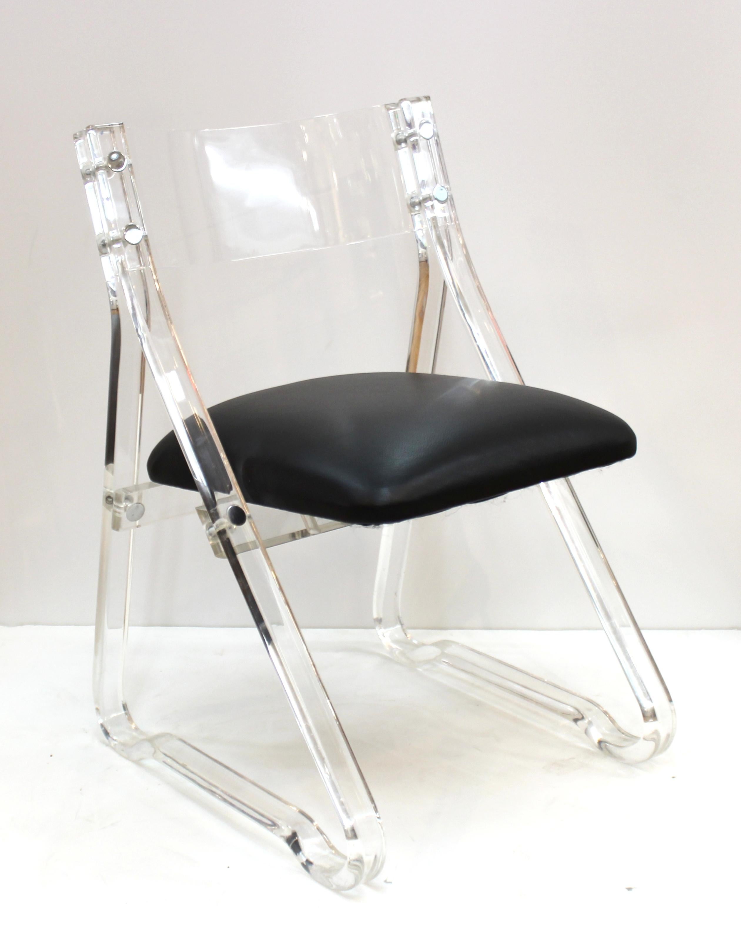 Mid-Century Modern Lucite Side Chairs with Leather Upholstery 2