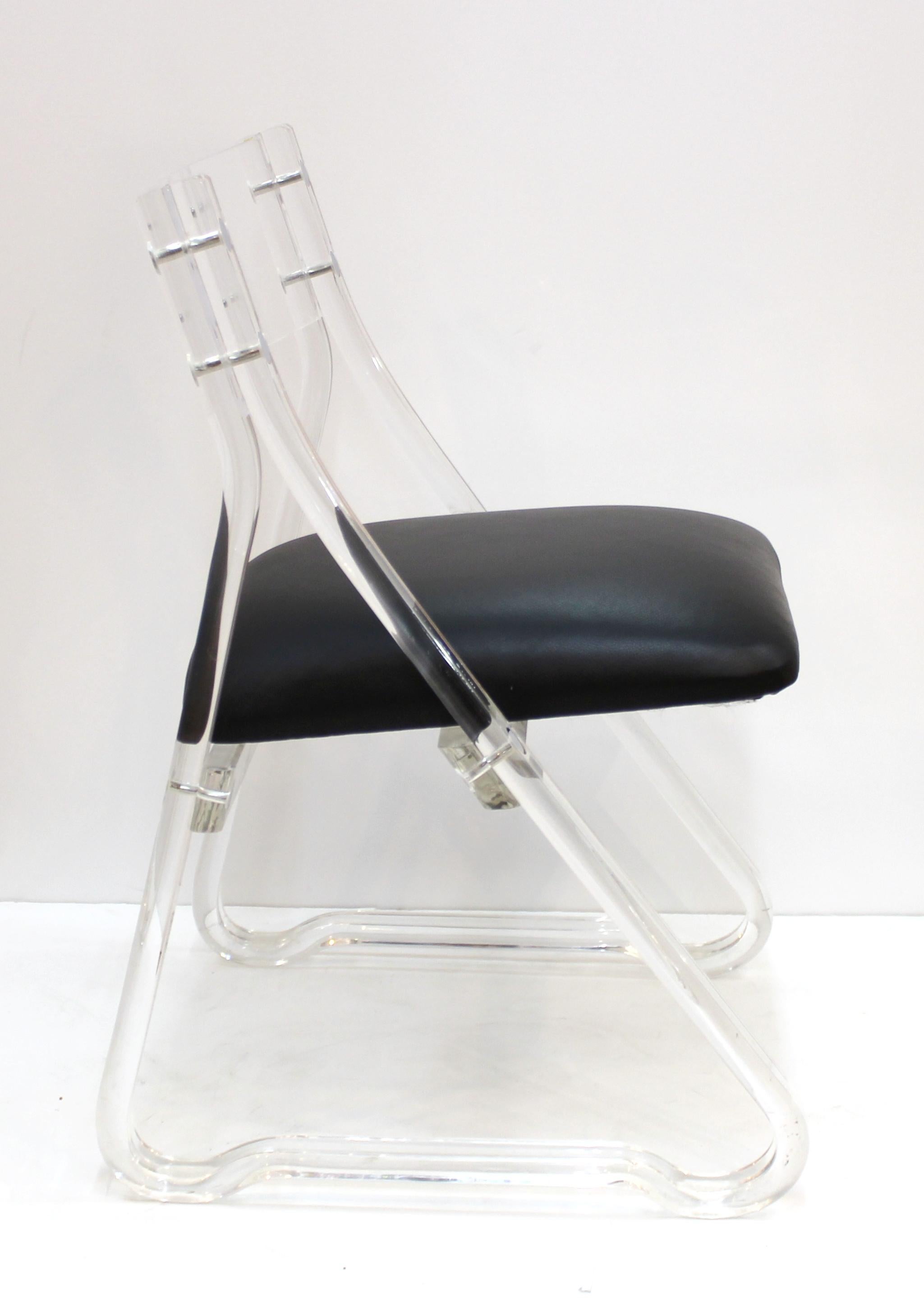 Mid-Century Modern Lucite Side Chairs with Leather Upholstery 4