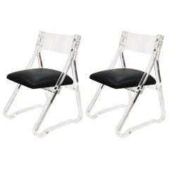 Vintage Mid-Century Modern Lucite Side Chairs with Leather Upholstery