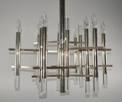 Mid-Century Modern Lucite & Silver Overlay Chandelier by Sciolai