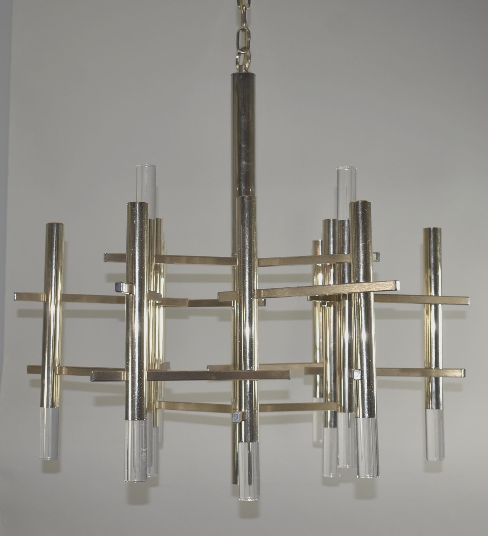 Mid-Century Modern Lucite & Silver Overlay Chandelier by Sciolai In Good Condition For Sale In Toledo, OH