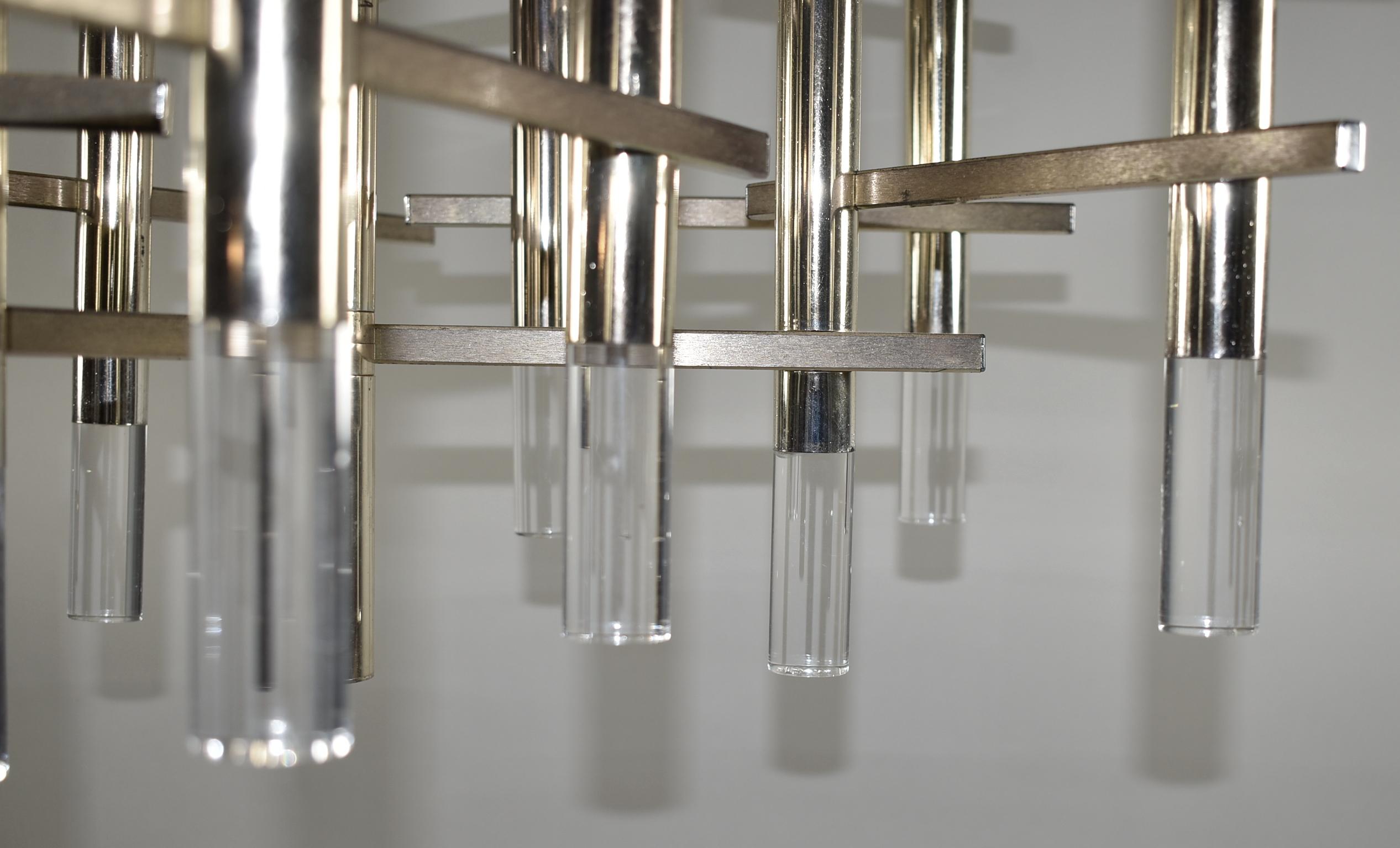 20th Century Mid-Century Modern Lucite & Silver Overlay Chandelier by Sciolai For Sale