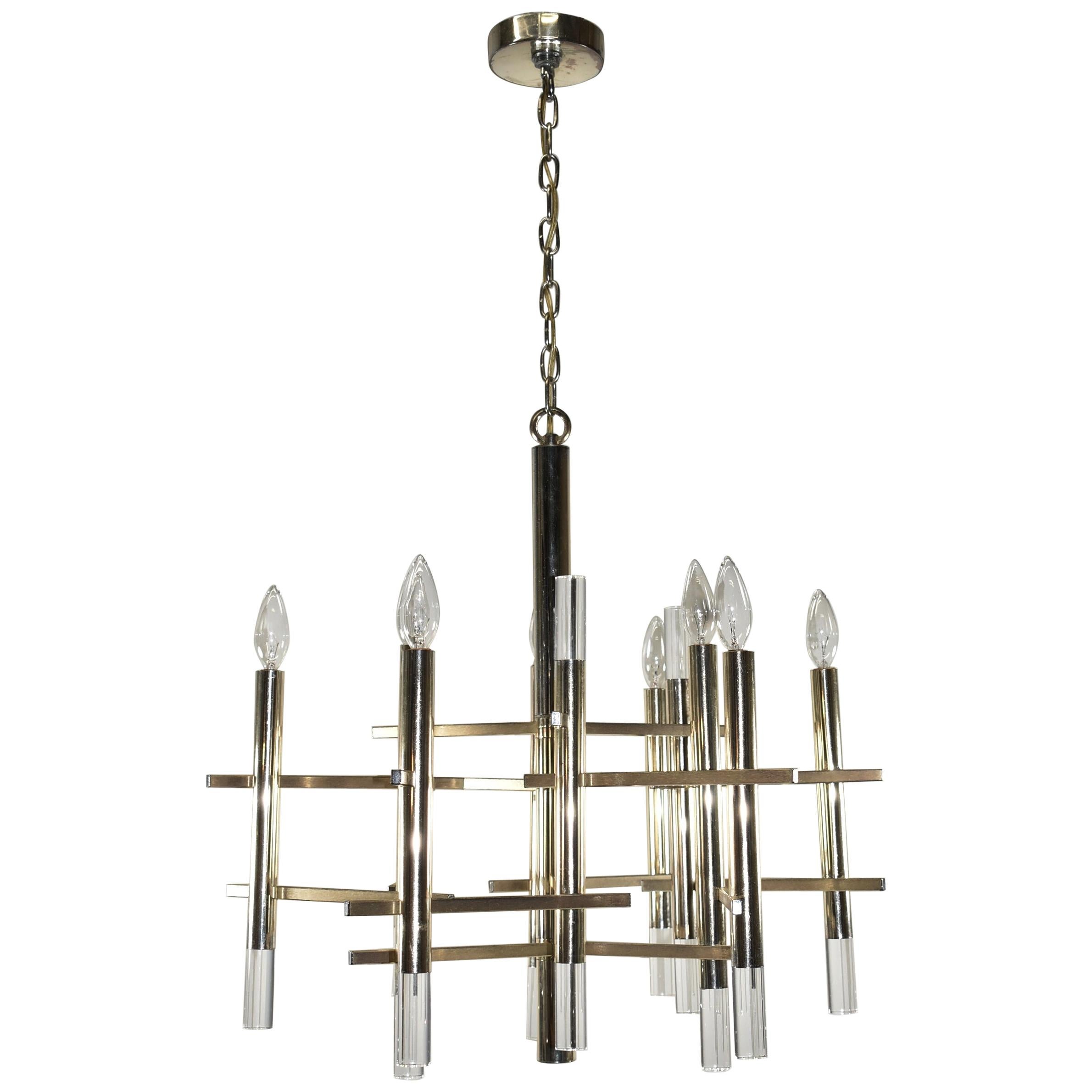 Mid-Century Modern Lucite & Silver Overlay Chandelier by Sciolai For Sale