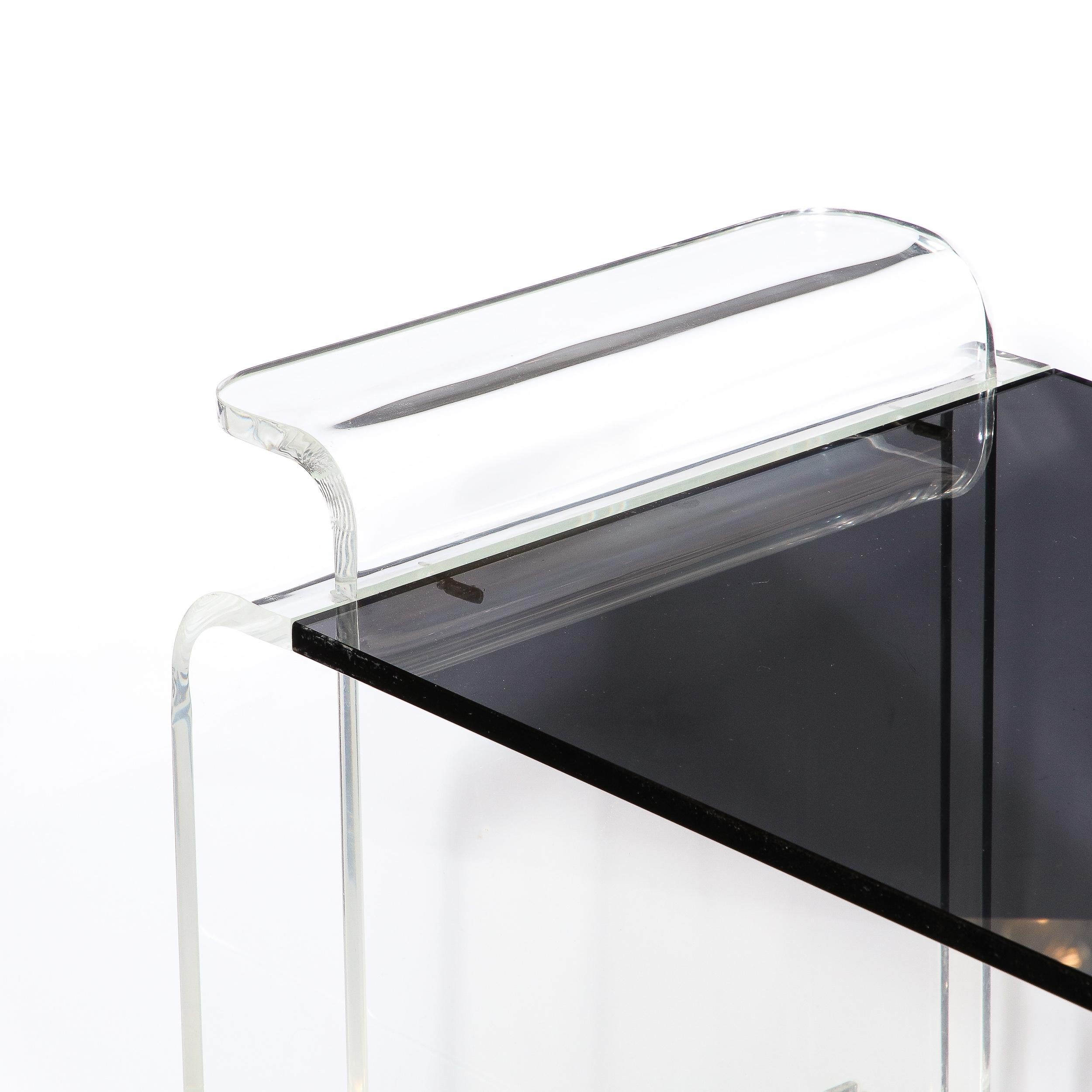 Mid-Century Modern Lucite & Smoked Glass Streamlined Bar Cart on Chrome Castors For Sale 5